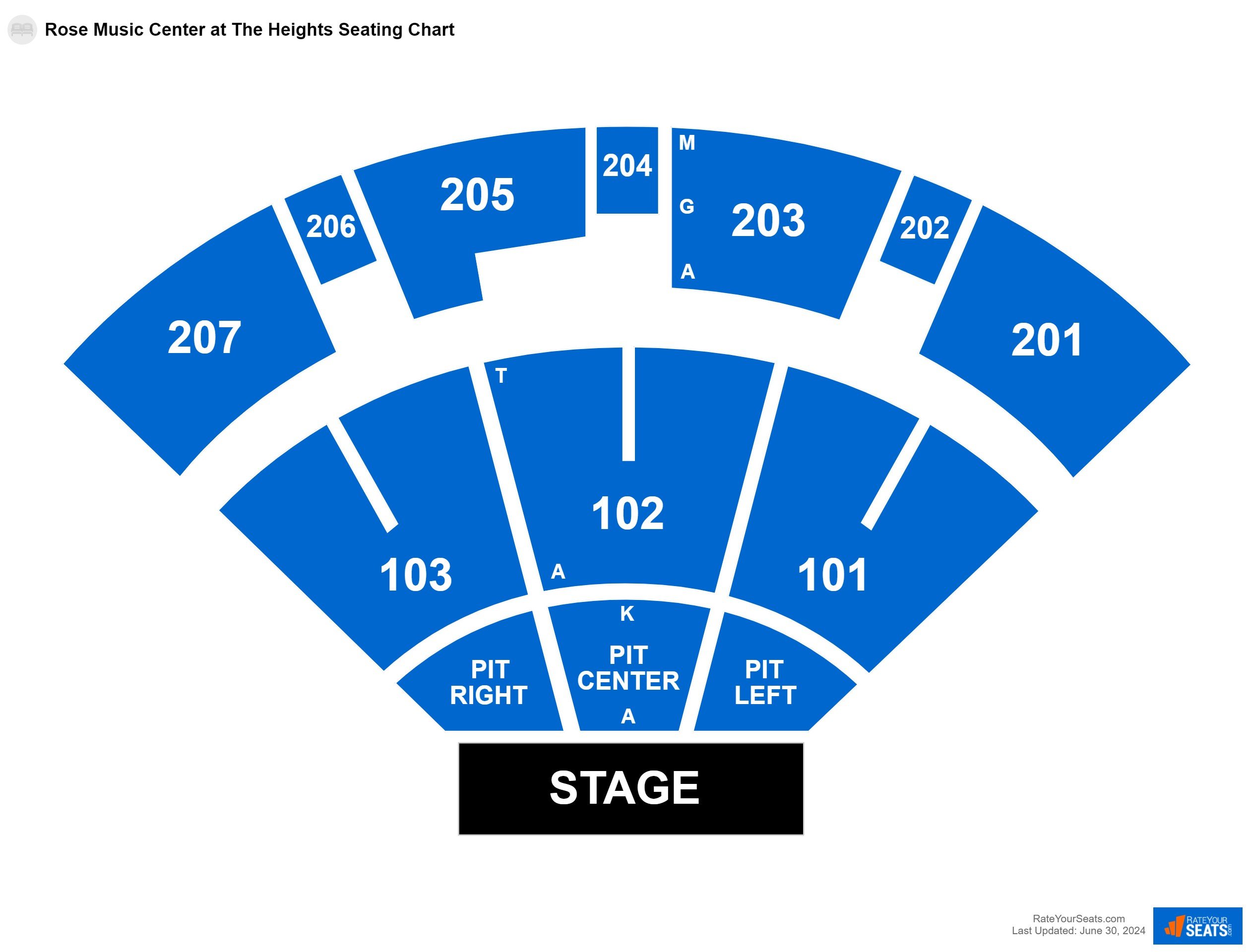 Interactive seating chart Concert seating chart at Rose Music Center at The Heights