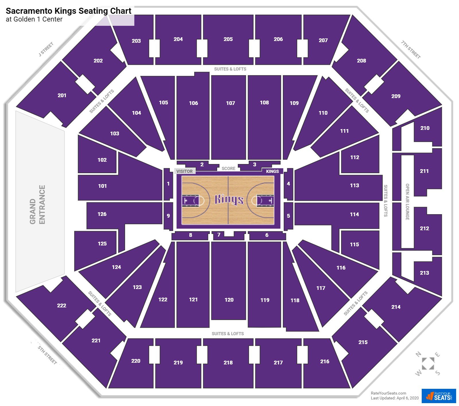 kings detailed golden 1 center seating chart with seat numbers