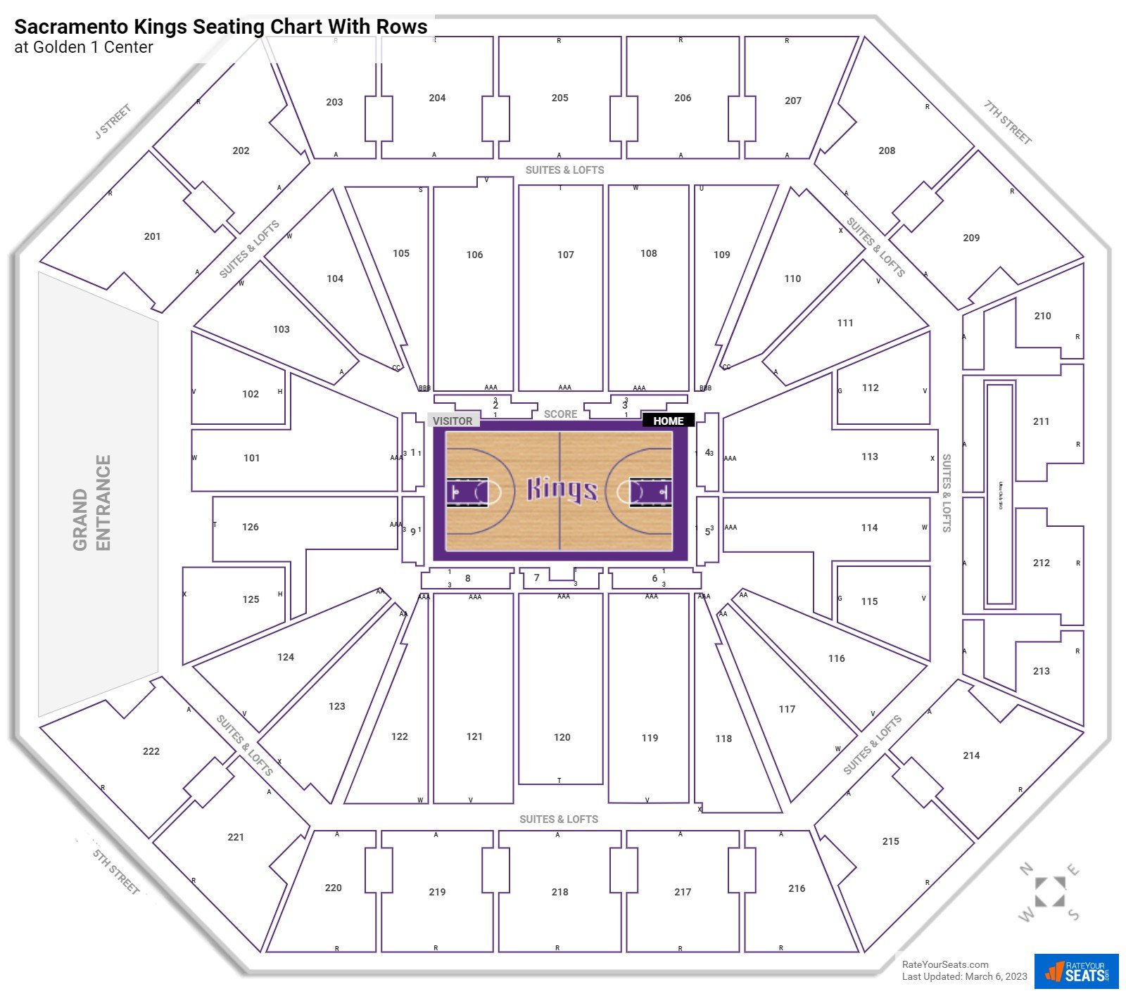 Golden 1 Center seating chart with rows basketball