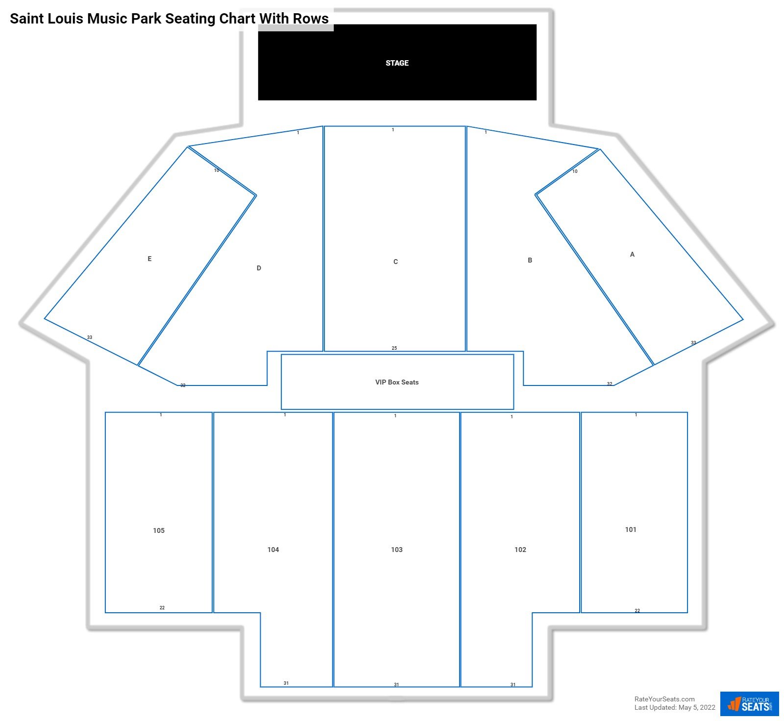 Saint Louis Music Park seating chart with row numbers