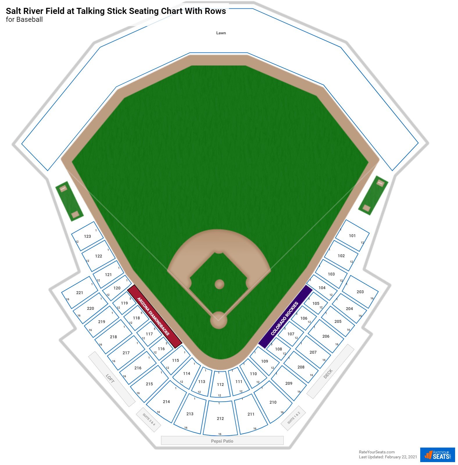 Salt River Field at Talking Stick seating chart with row numbers