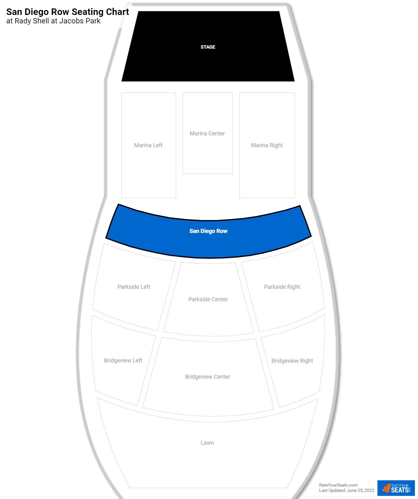 Concert San Diego Row Seating Chart at Rady Shell at Jacobs Park