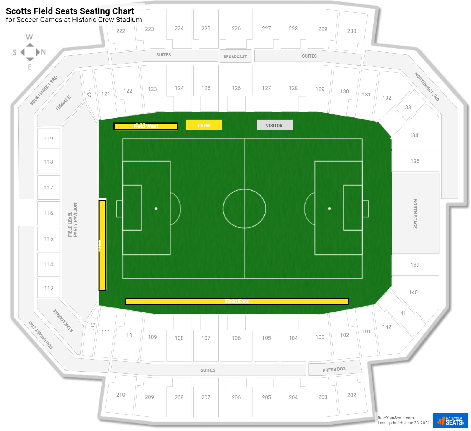 click to enlarge Soccer Scotts Field Seats Seating Chart at Historic Crew Stadium