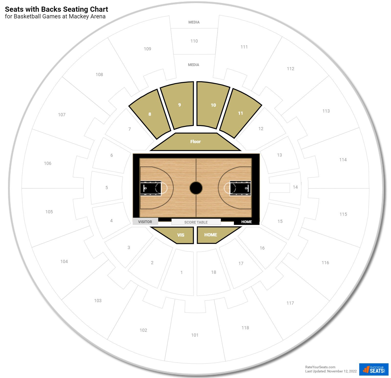 click to enlarge Basketball Seats with Backs Seating Chart at Mackey Arena