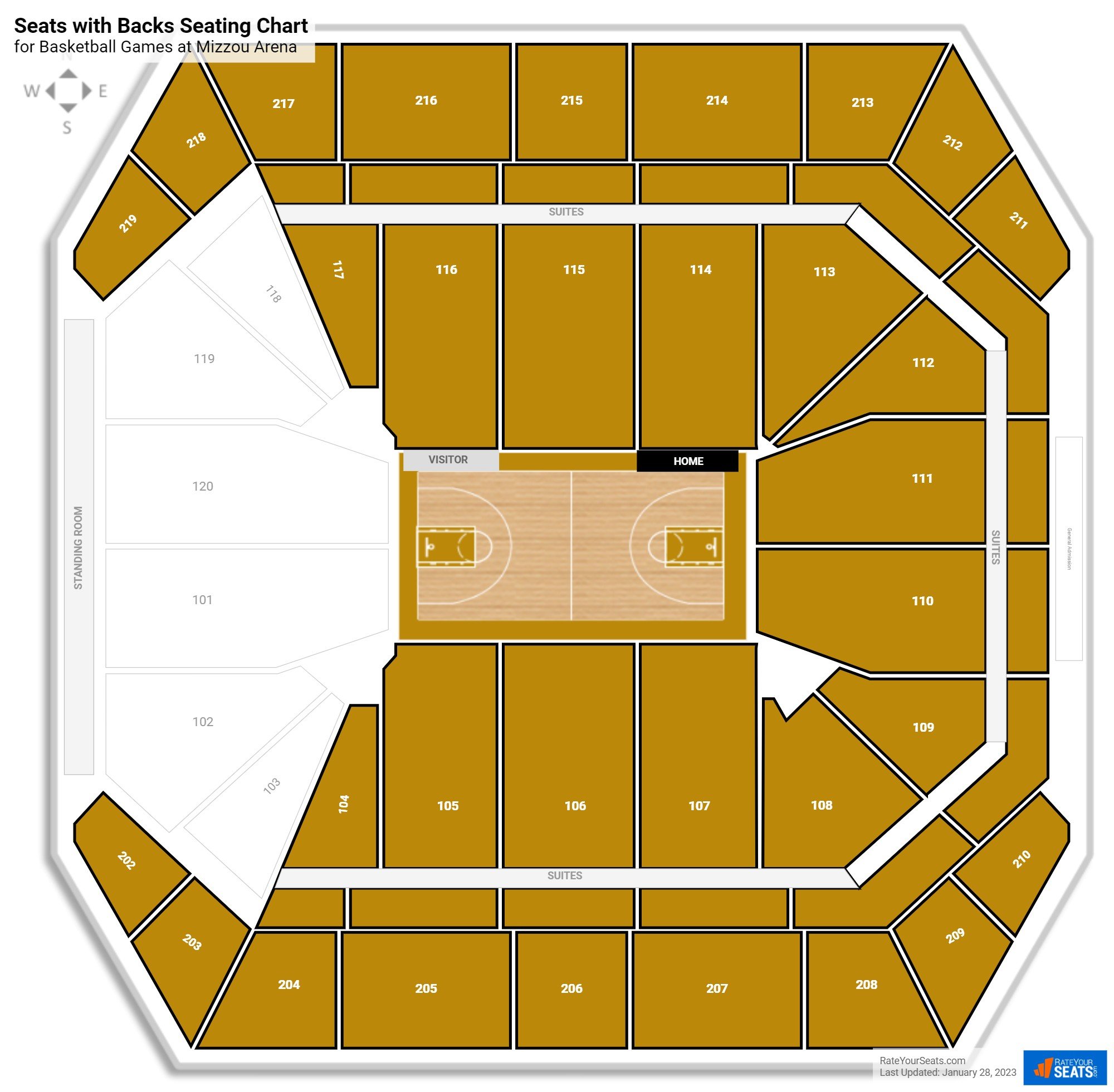 Basketball Seats with Backs Seating Chart at Mizzou Arena