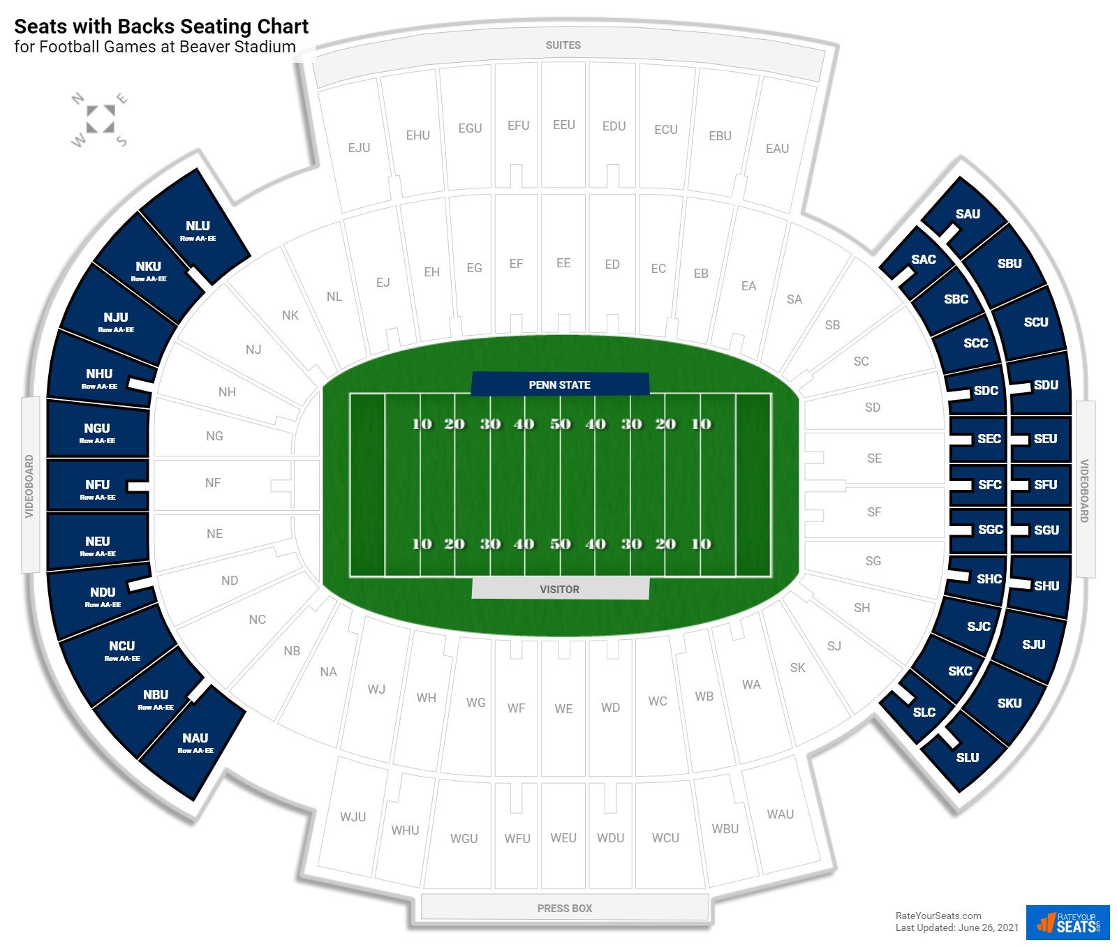 Football Seats with Backs Seating Chart at Beaver Stadium