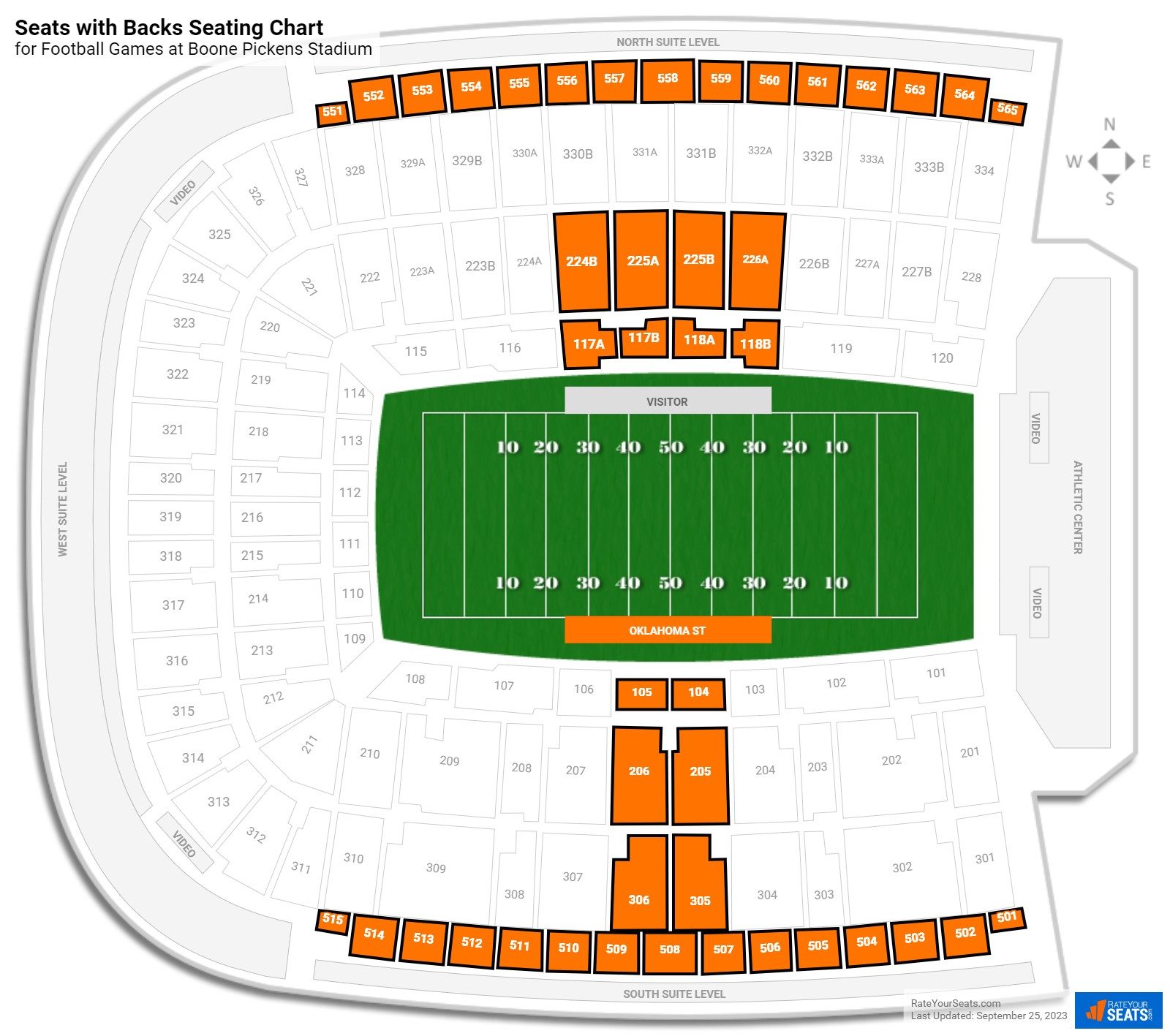 Football Seats with Backs Seating Chart at Boone Pickens Stadium