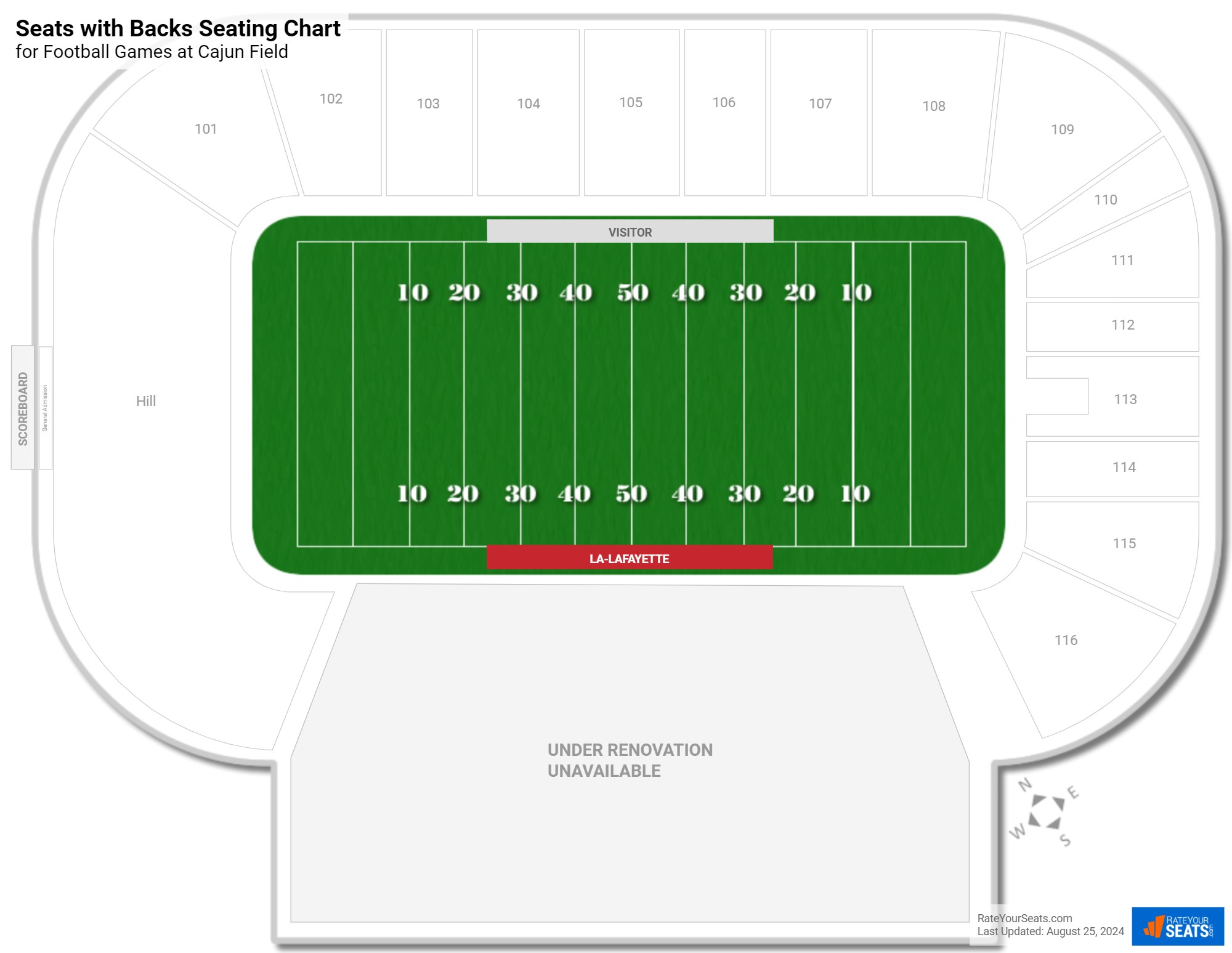 click to enlarge Football Seats with Backs Seating Chart at Cajun Field