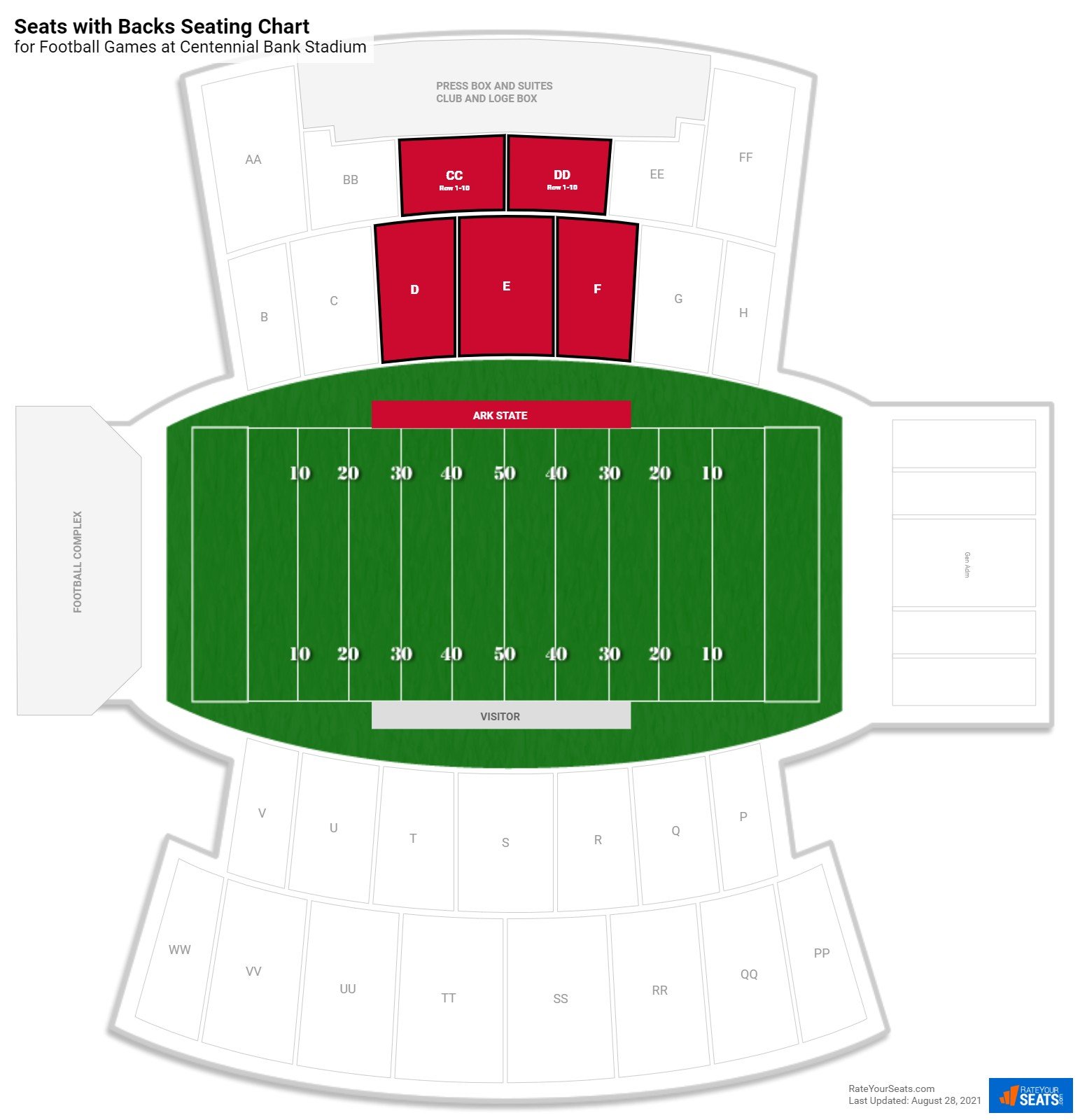 click to enlarge Football Seats with Backs Seating Chart at Centennial Bank Stadium