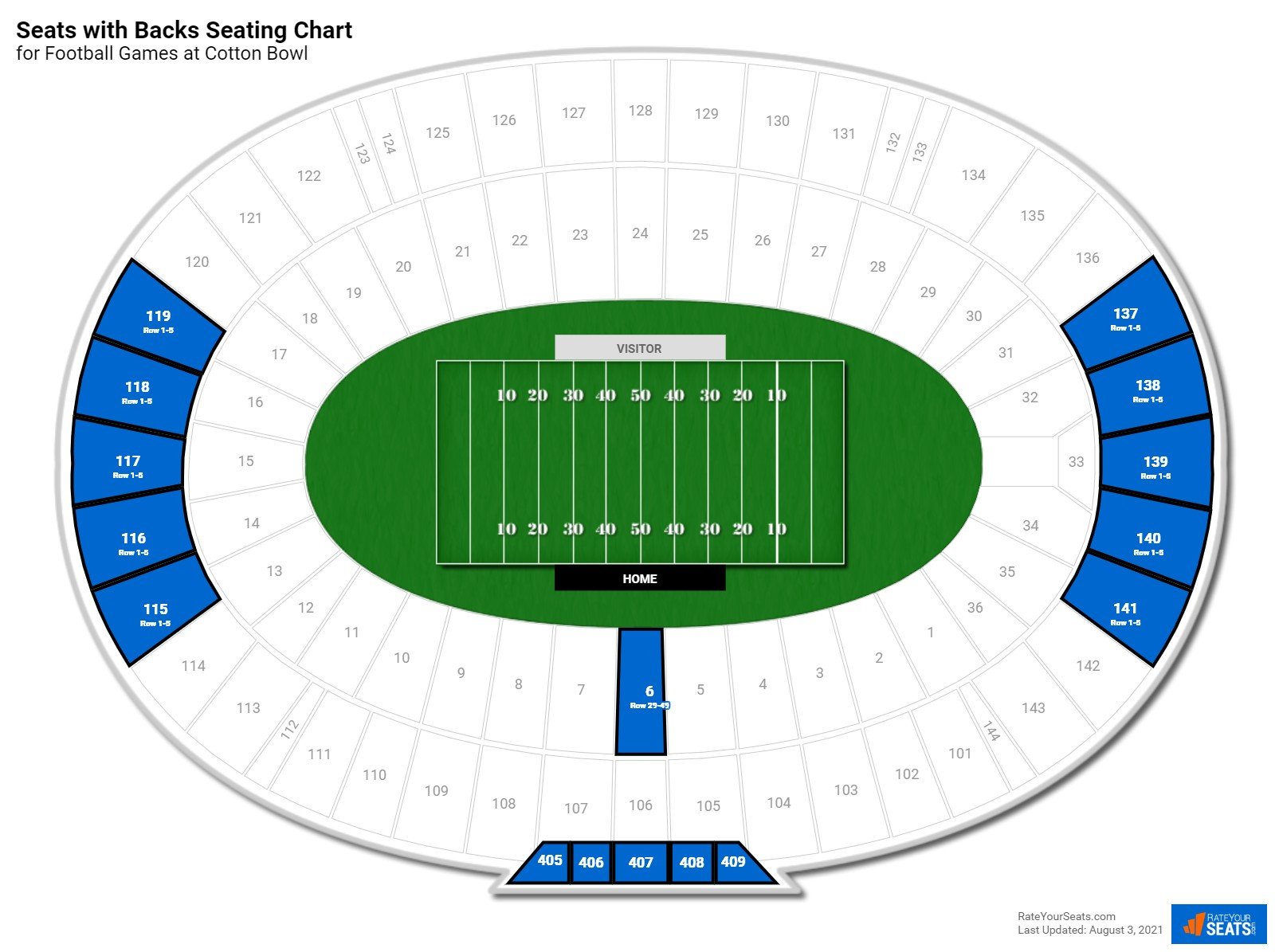 click to enlarge Football Seats with Backs Seating Chart at Cotton Bowl