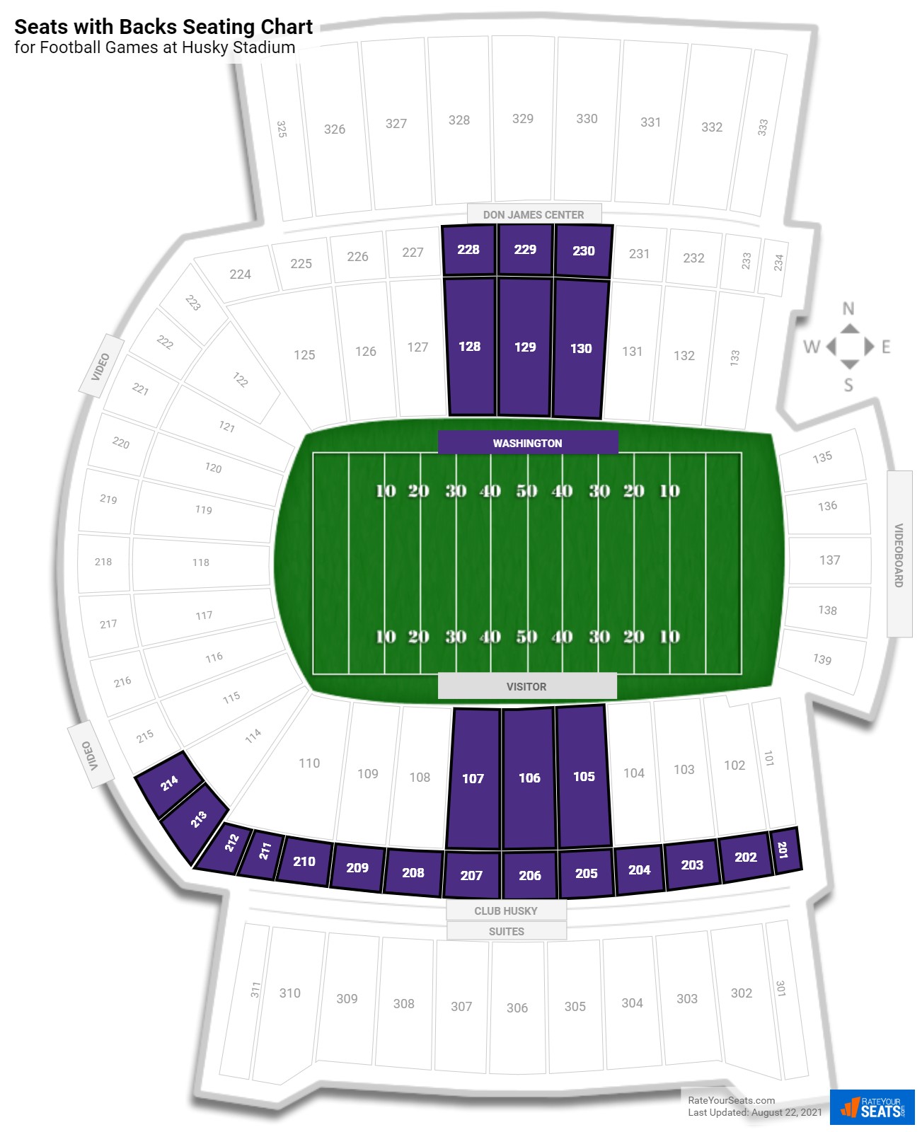 click to enlarge Football Seats with Backs Seating Chart at Husky Stadium
