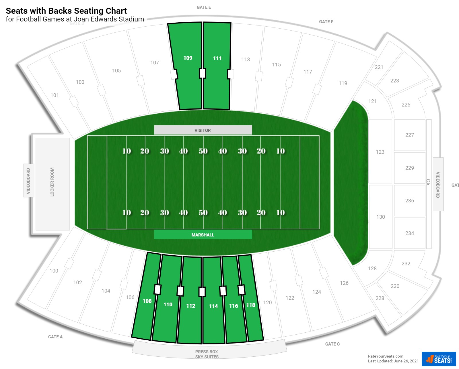 Football Seats with Backs Seating Chart at Joan Edwards Stadium