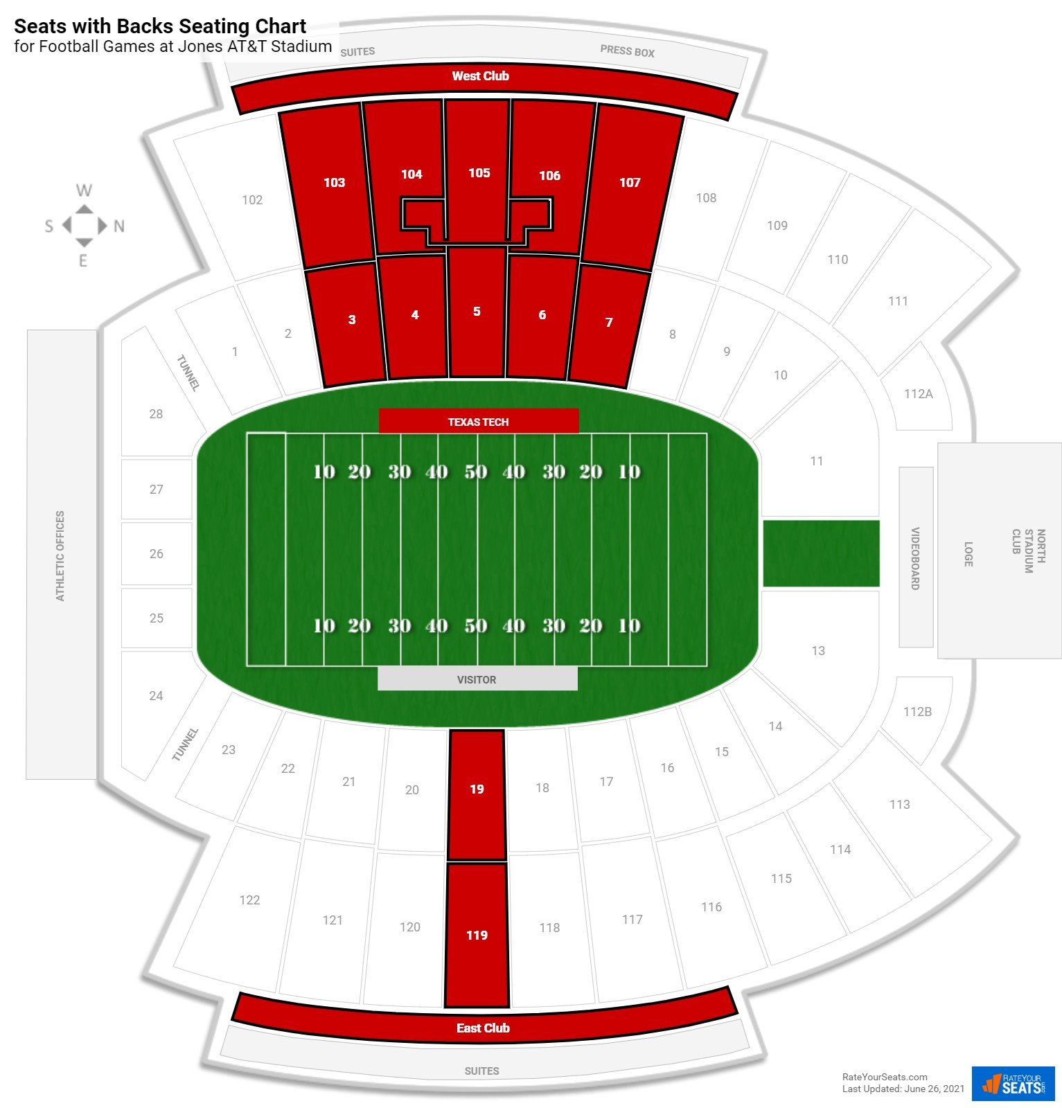 Football Seats with Backs Seating Chart at Jones AT&T Stadium