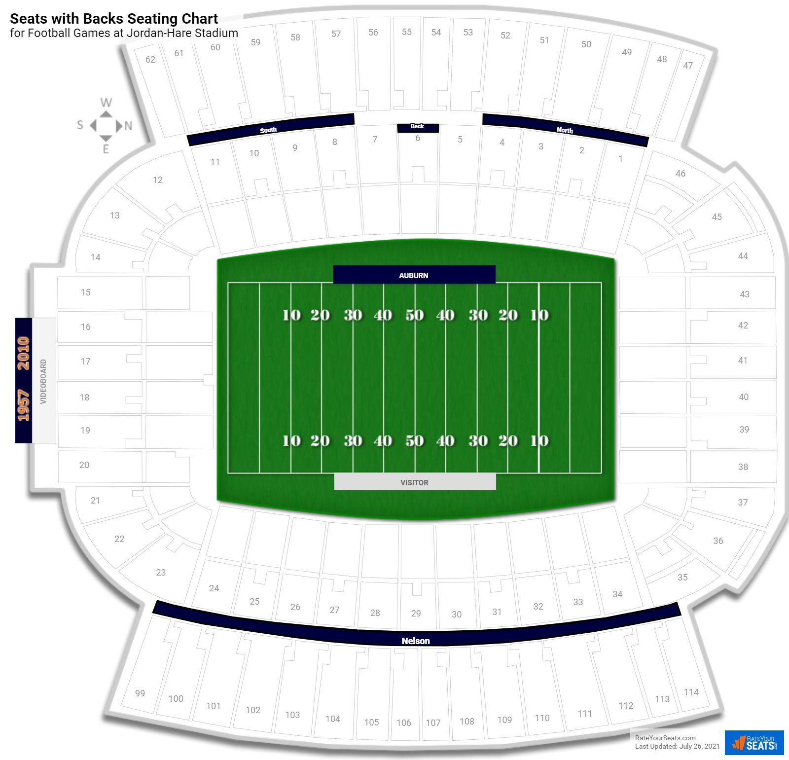 click to enlarge Football Seats with Backs Seating Chart at Jordan-Hare Stadium
