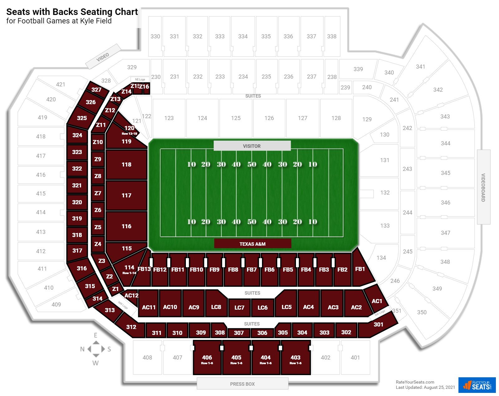 Football Seats with Backs Seating Chart at Kyle Field