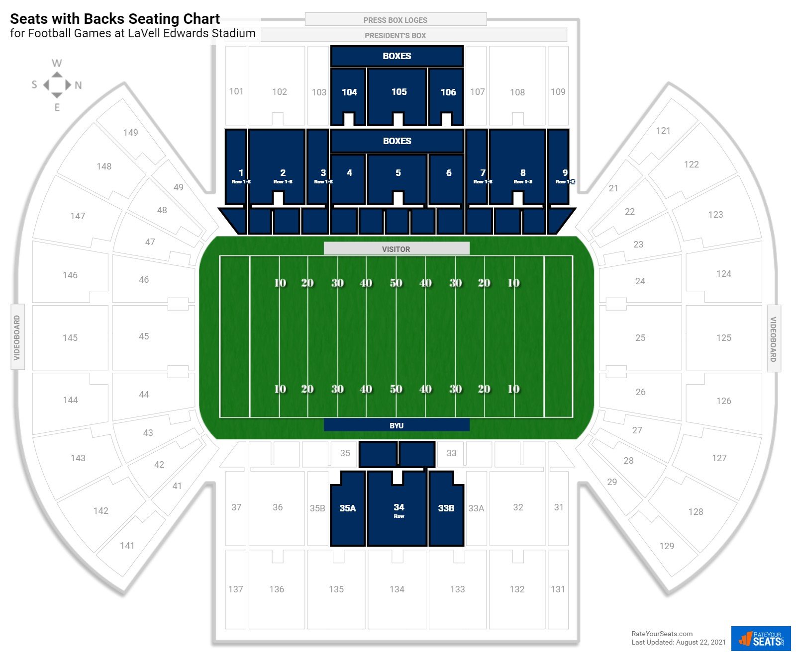 Football Seats with Backs Seating Chart at LaVell Edwards Stadium