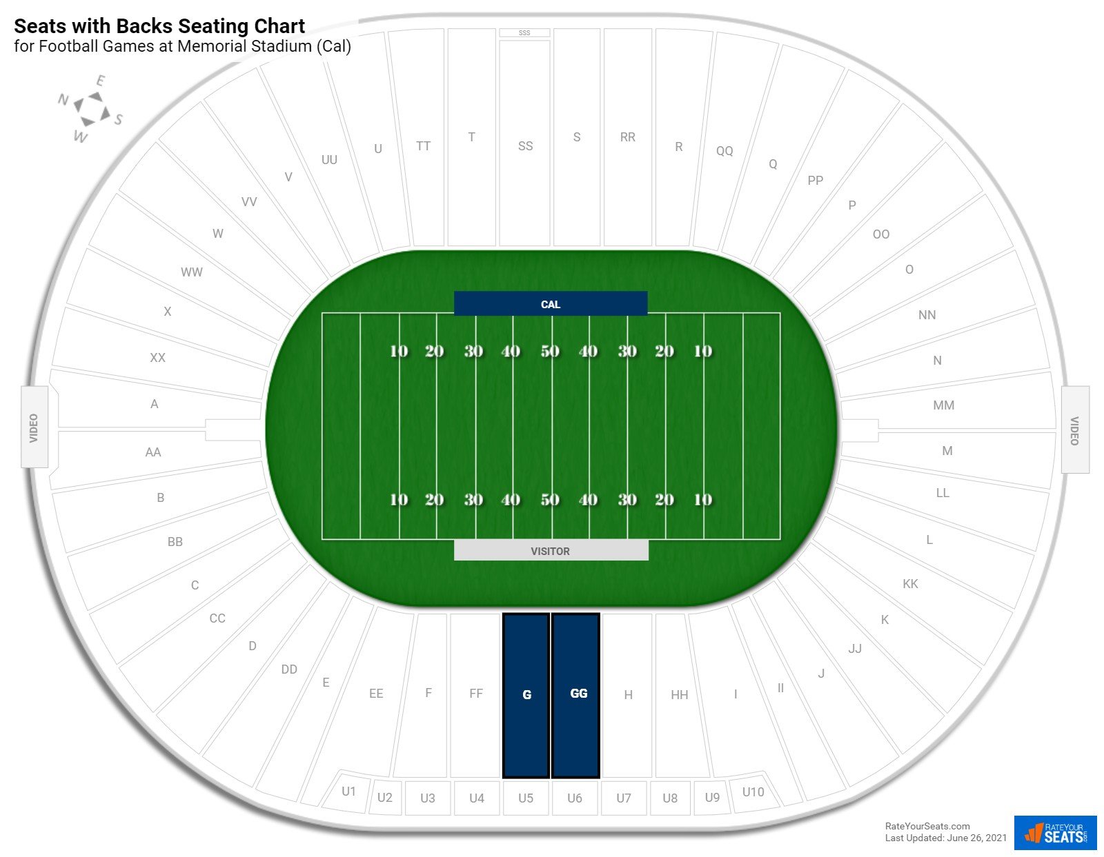 Football Seats with Backs Seating Chart at Memorial Stadium (Cal)
