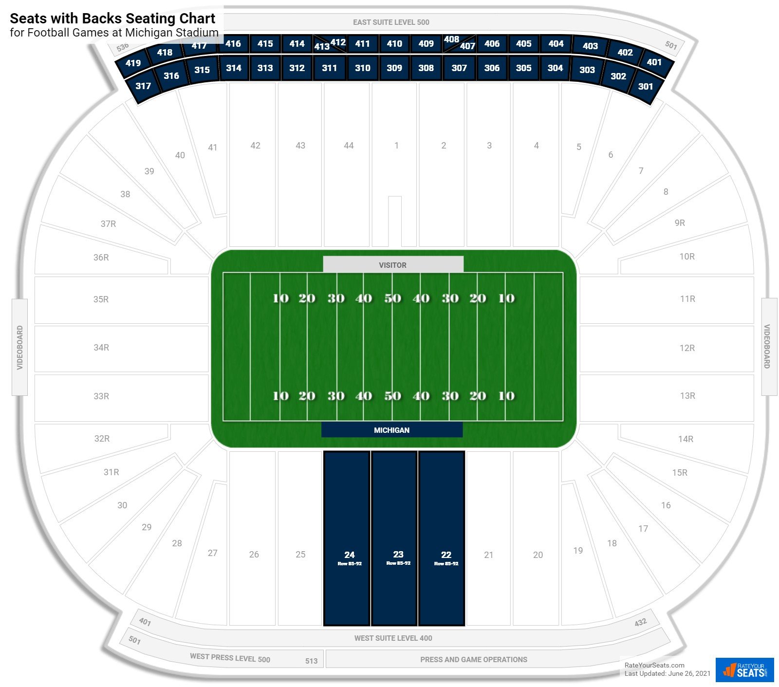 click to enlarge Football Seats with Backs Seating Chart at Michigan Stadium