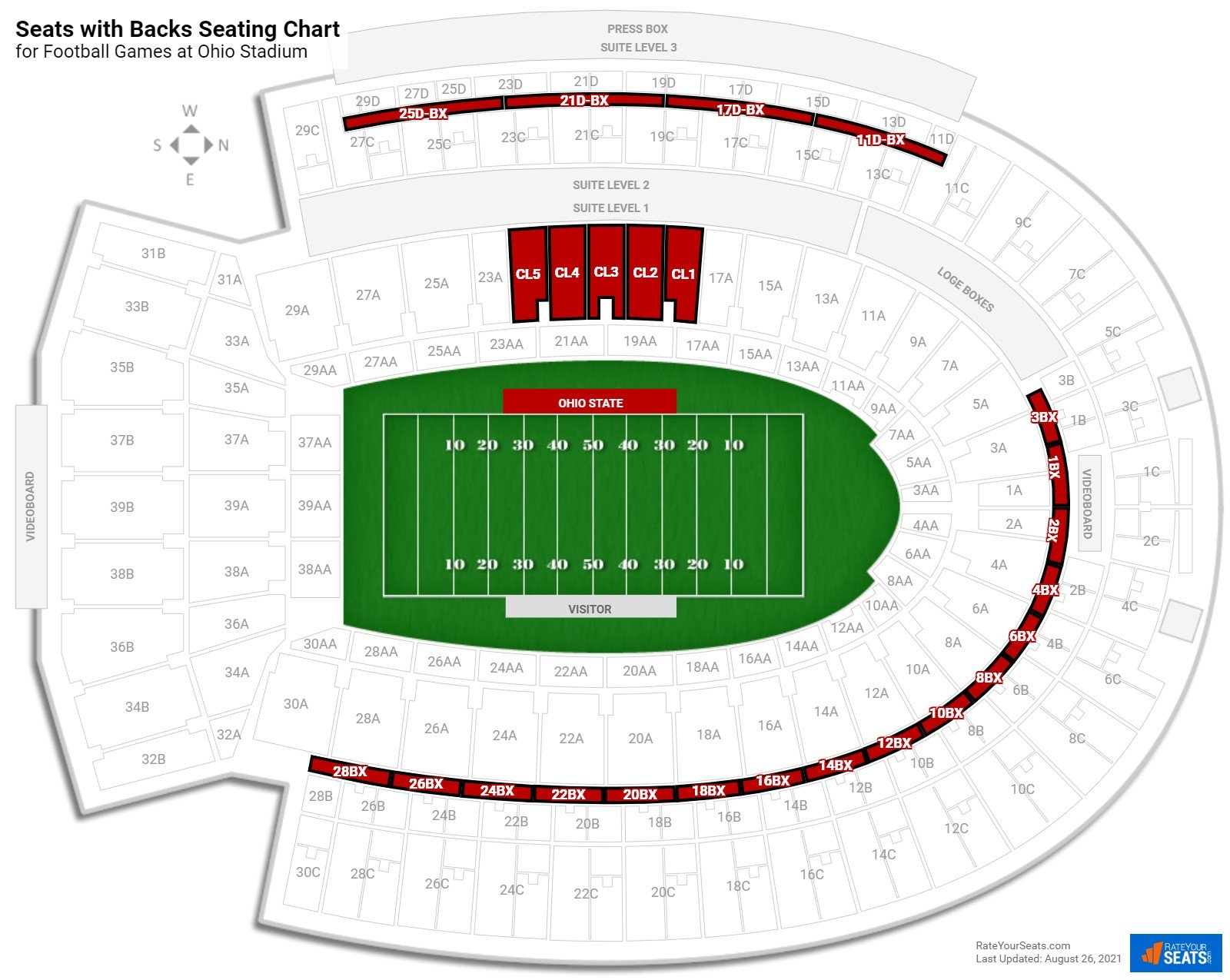 Football Seats with Backs Seating Chart at Ohio Stadium