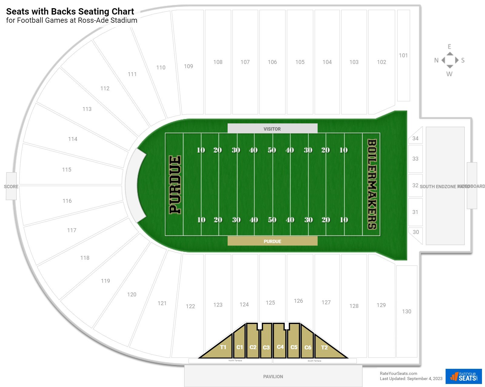 Football Seats with Backs Seating Chart at Ross-Ade Stadium