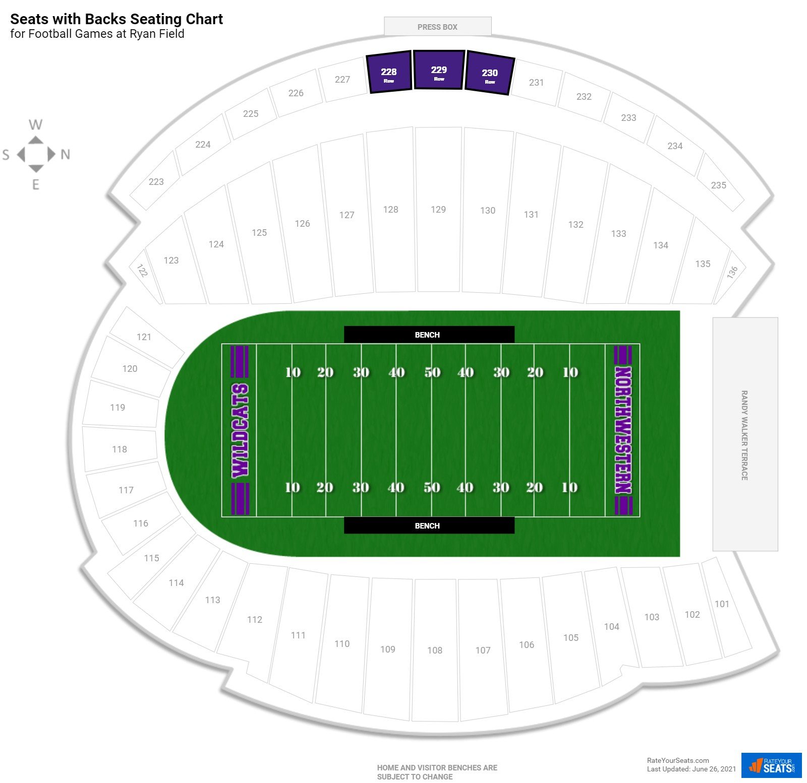 click to enlarge Football Seats with Backs Seating Chart at Ryan Field