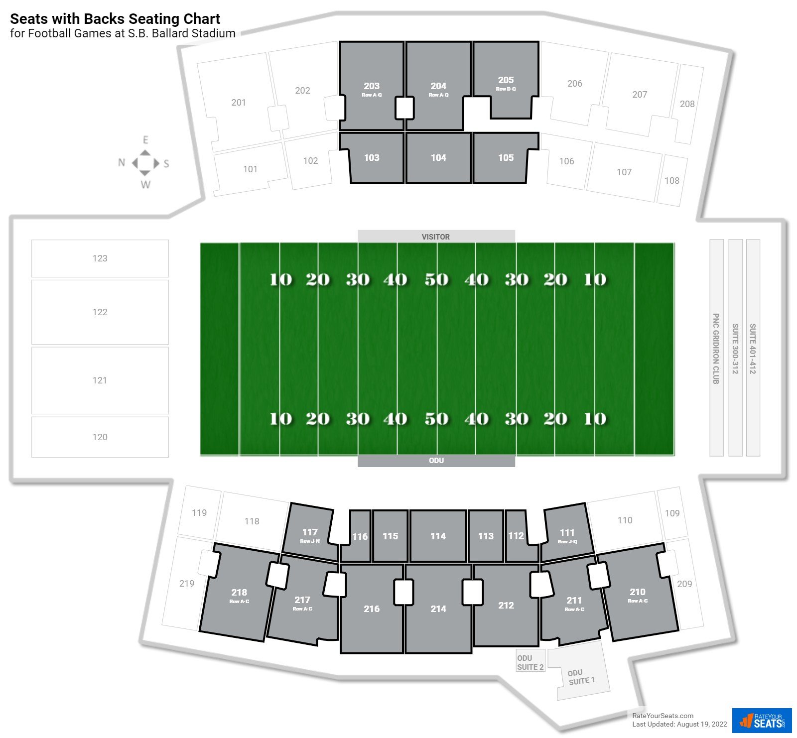 click to enlarge Football Seats with Backs Seating Chart at S.B. Ballard Stadium