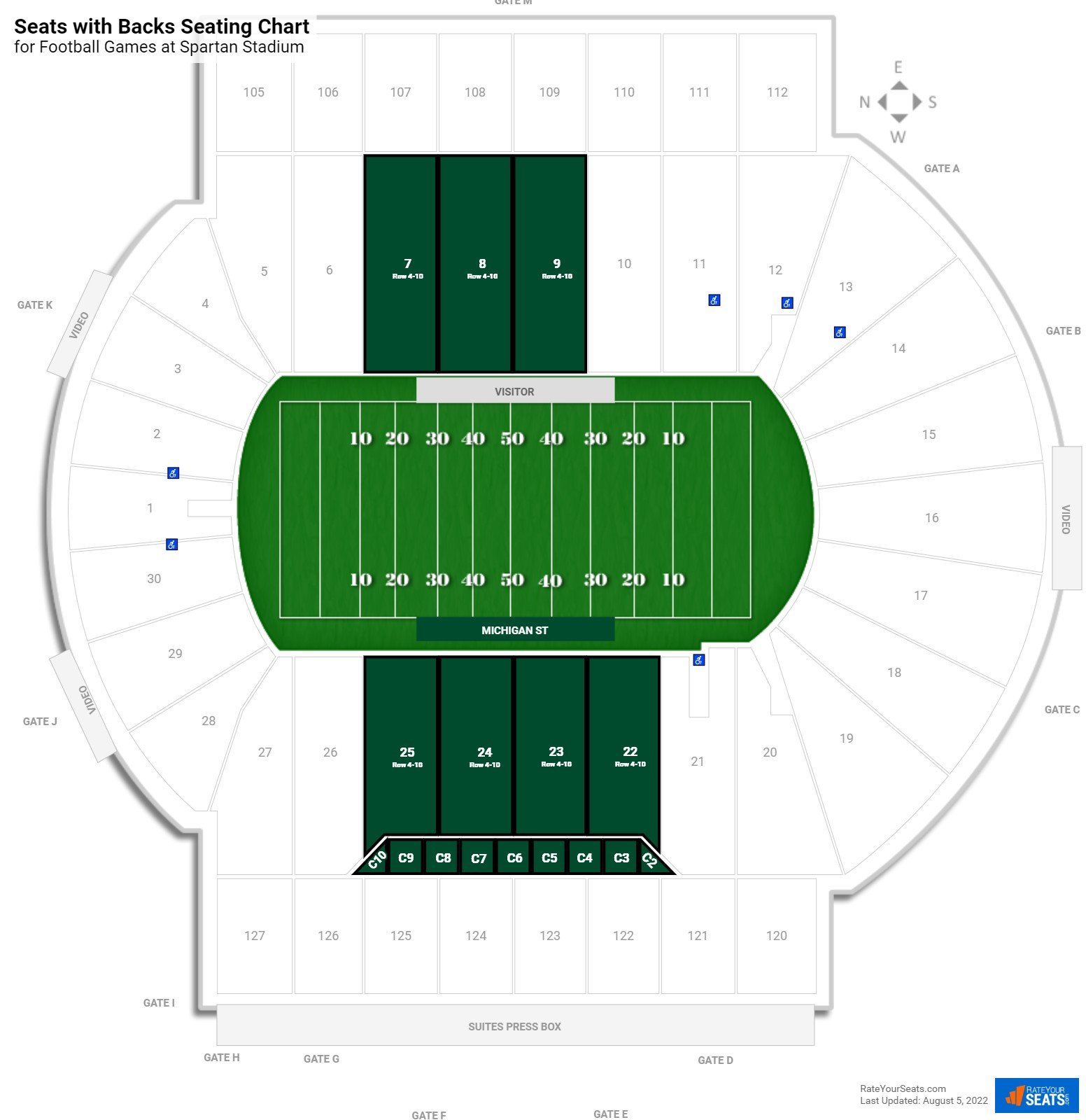 click to enlarge Football Seats with Backs Seating Chart at Spartan Stadium