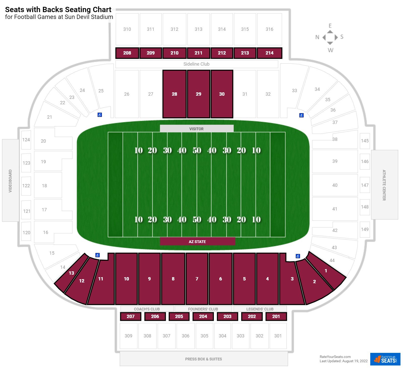 click to enlarge Football Seats with Backs Seating Chart at Mountain America Stadium