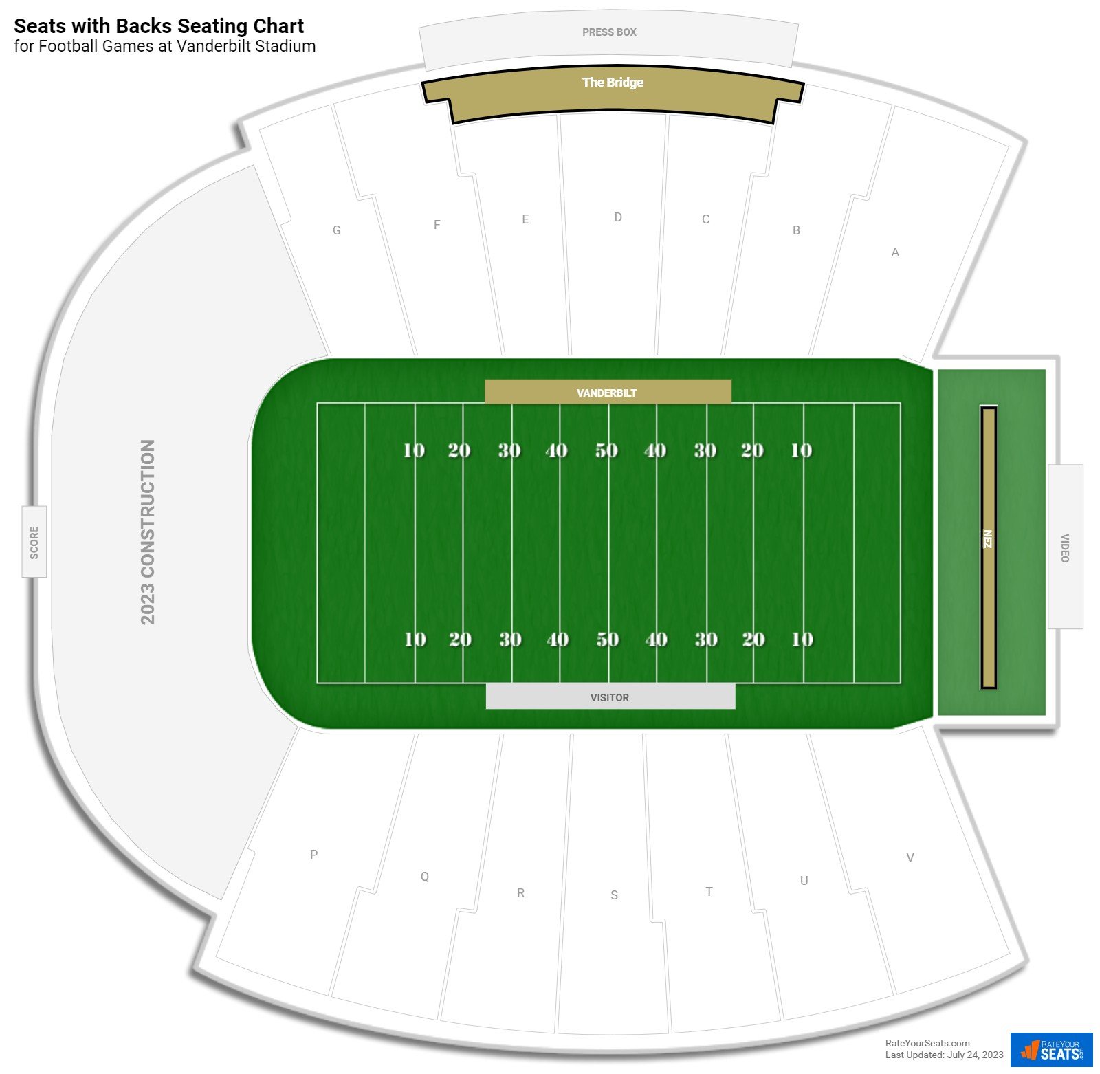 Football Seats with Backs Seating Chart at Vanderbilt Stadium