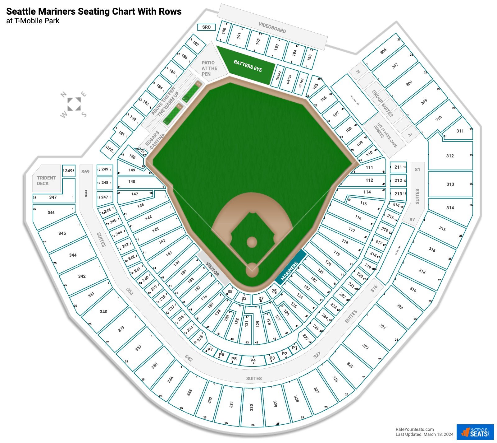 T-Mobile Park seating chart with row numbers