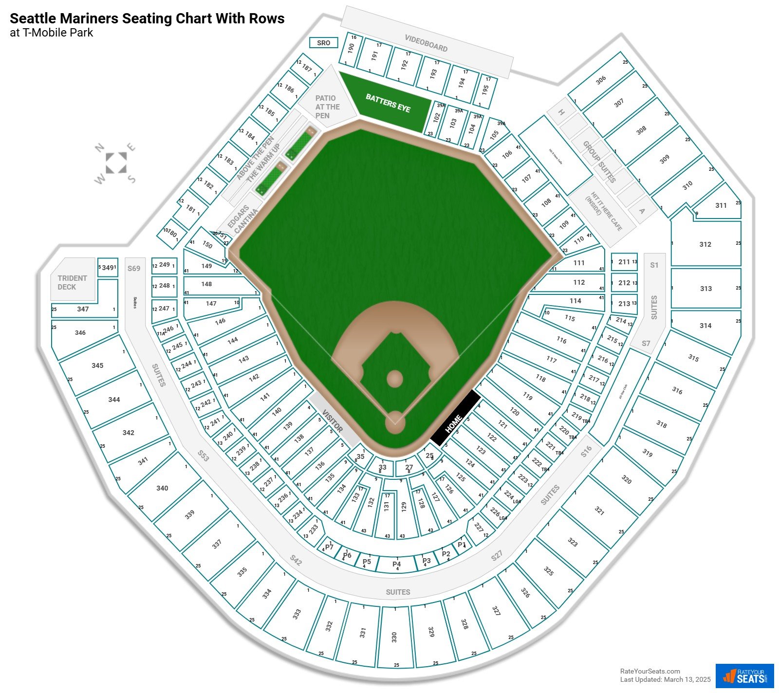 T-Mobile Park seating chart with row numbers