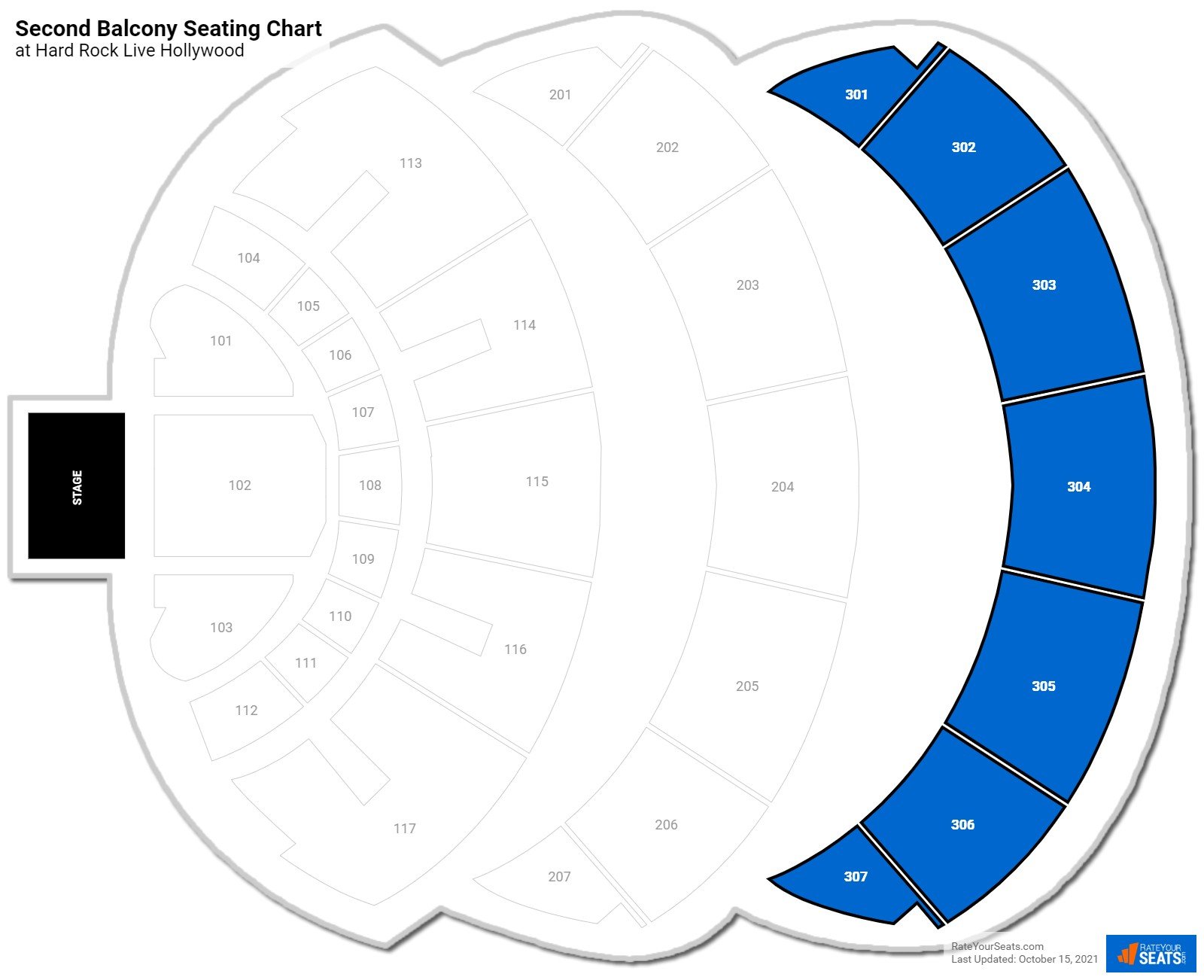 click to enlarge Concert Second Balcony Seating Chart at Hard Rock Live Hollywood