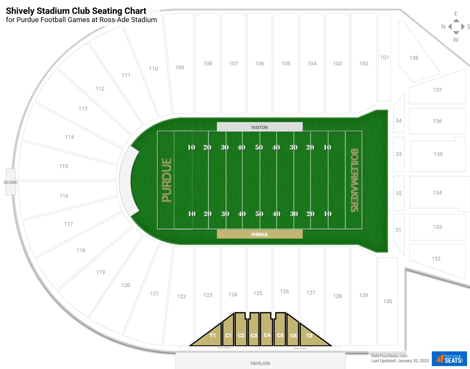 click to enlarge Purdue Shively Stadium Club Seating Chart at Ross-Ade Stadium