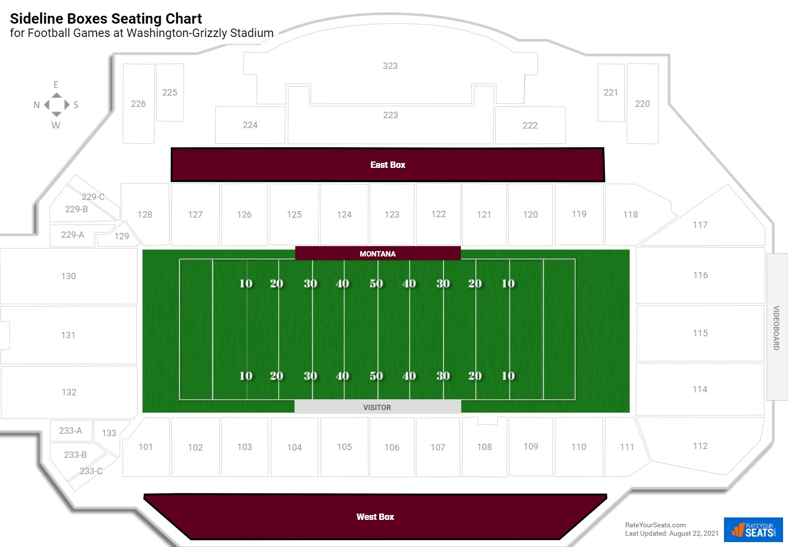 Football Sideline Boxes Seating Chart at Washington-Grizzly Stadium