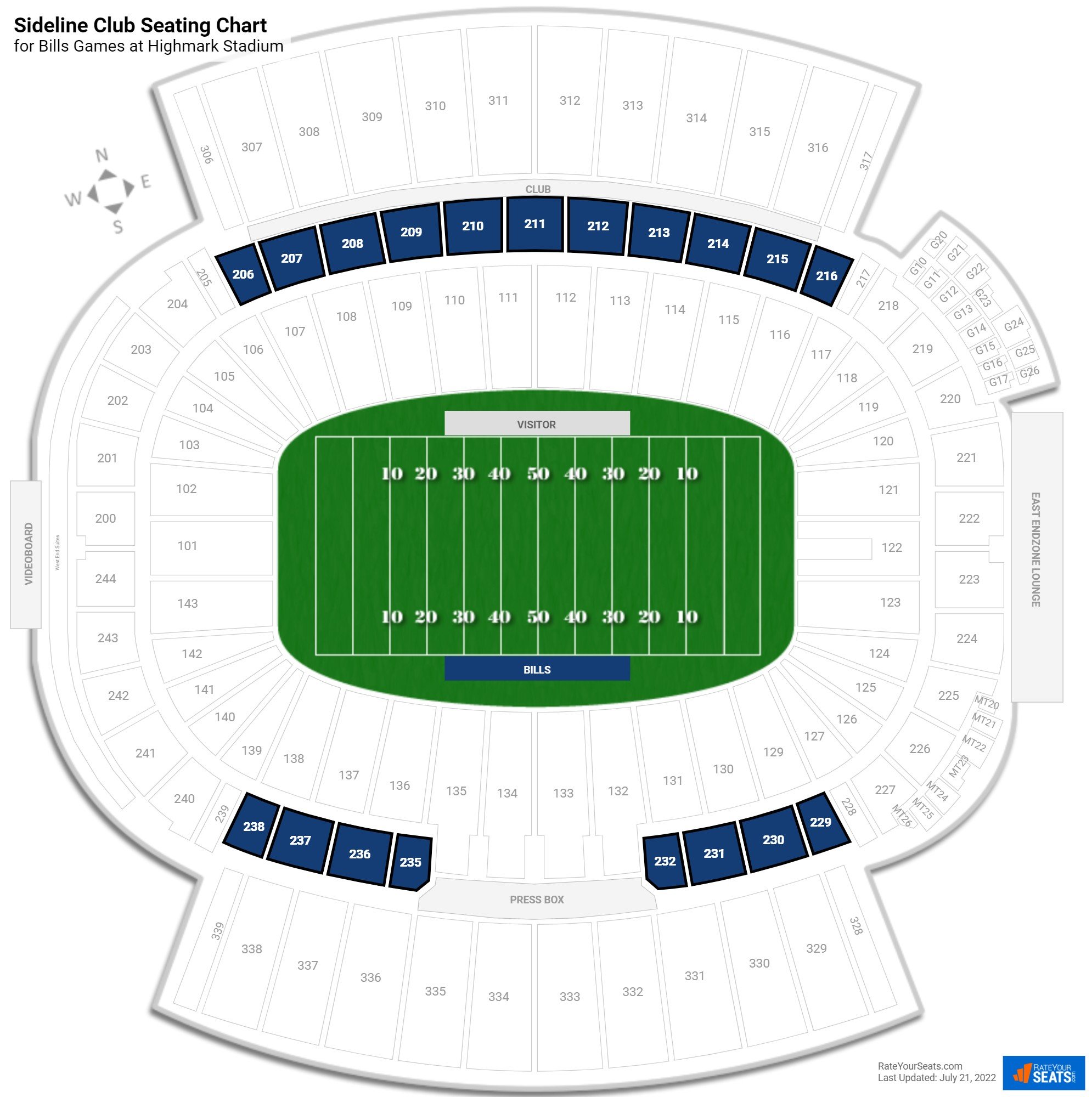 click to enlarge Bills Sideline Club Seating Chart at Highmark Stadium