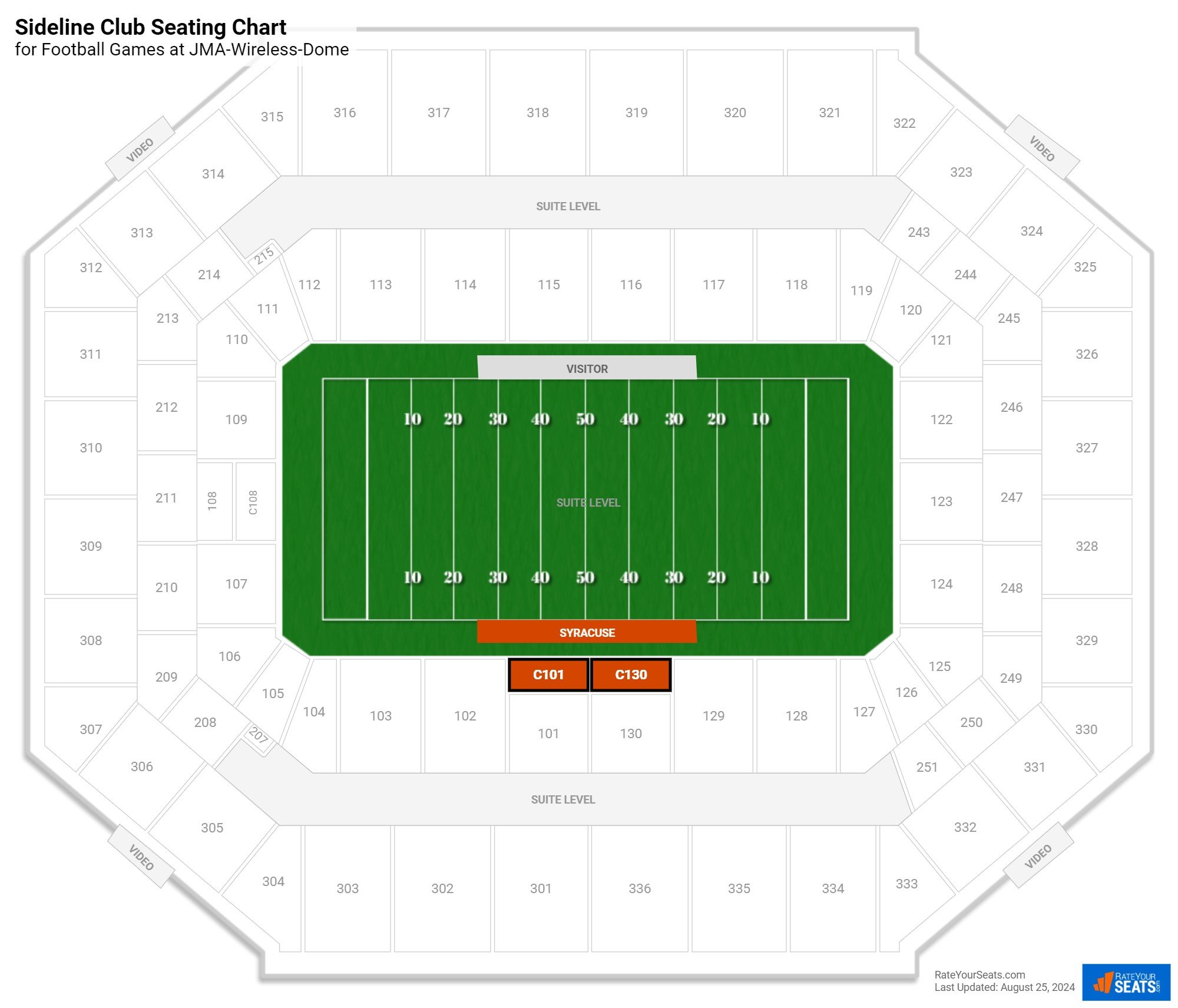 click to enlarge Football Sideline Club Seating Chart at JMA-Wireless-Dome