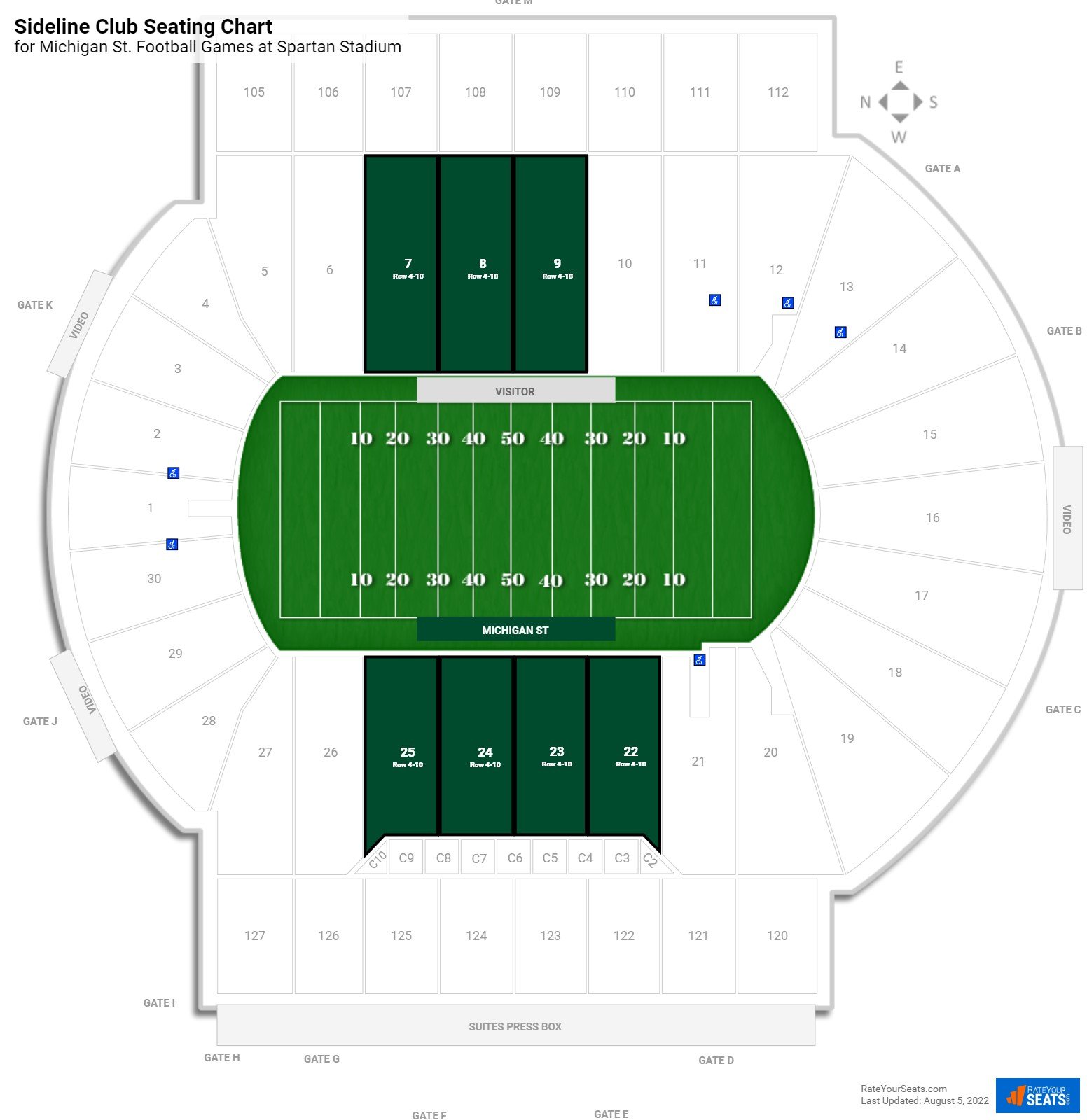 click to enlarge Michigan St. Sideline Club Seating Chart at Spartan Stadium