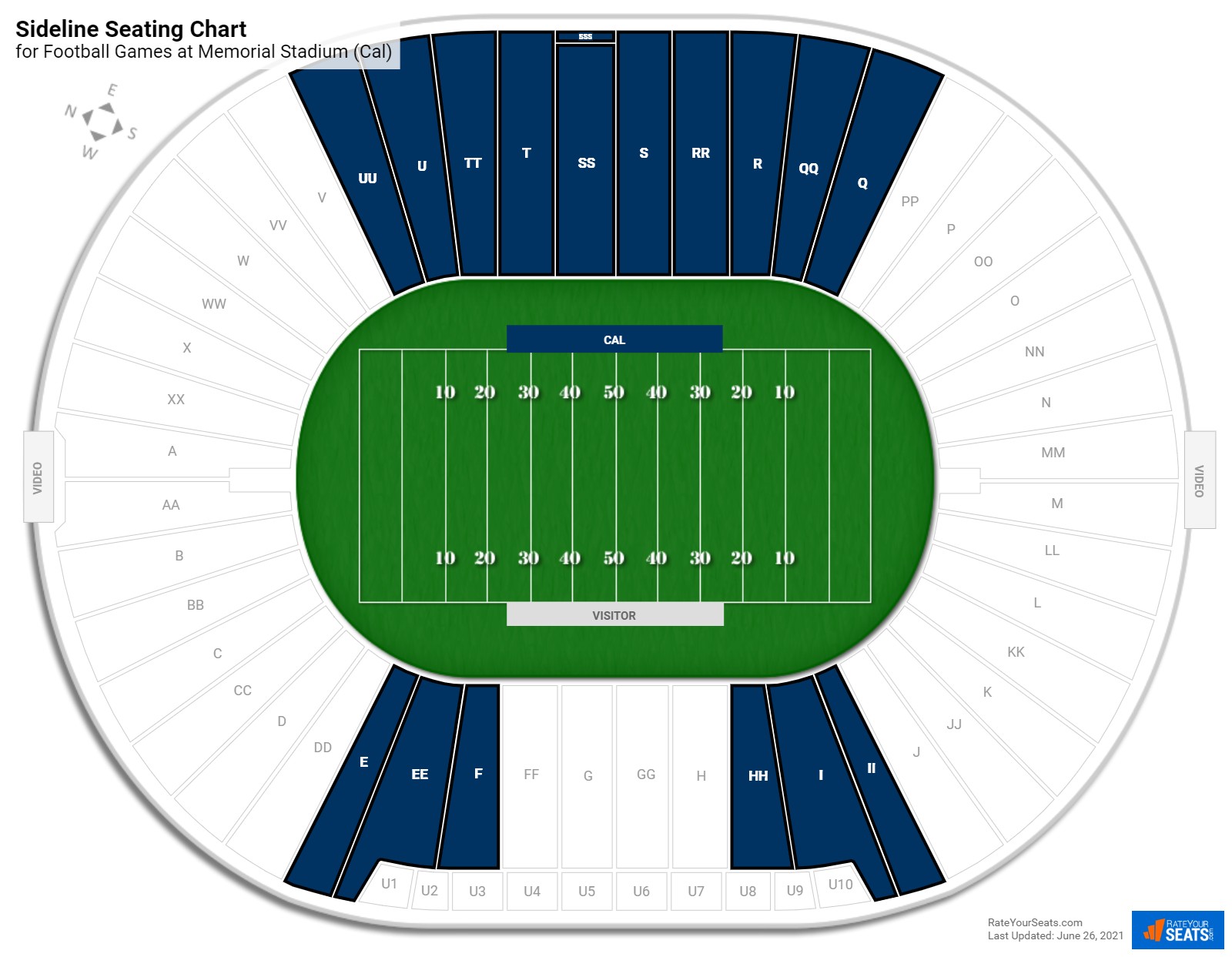 Football Sideline Seating Chart at Memorial Stadium (Cal)