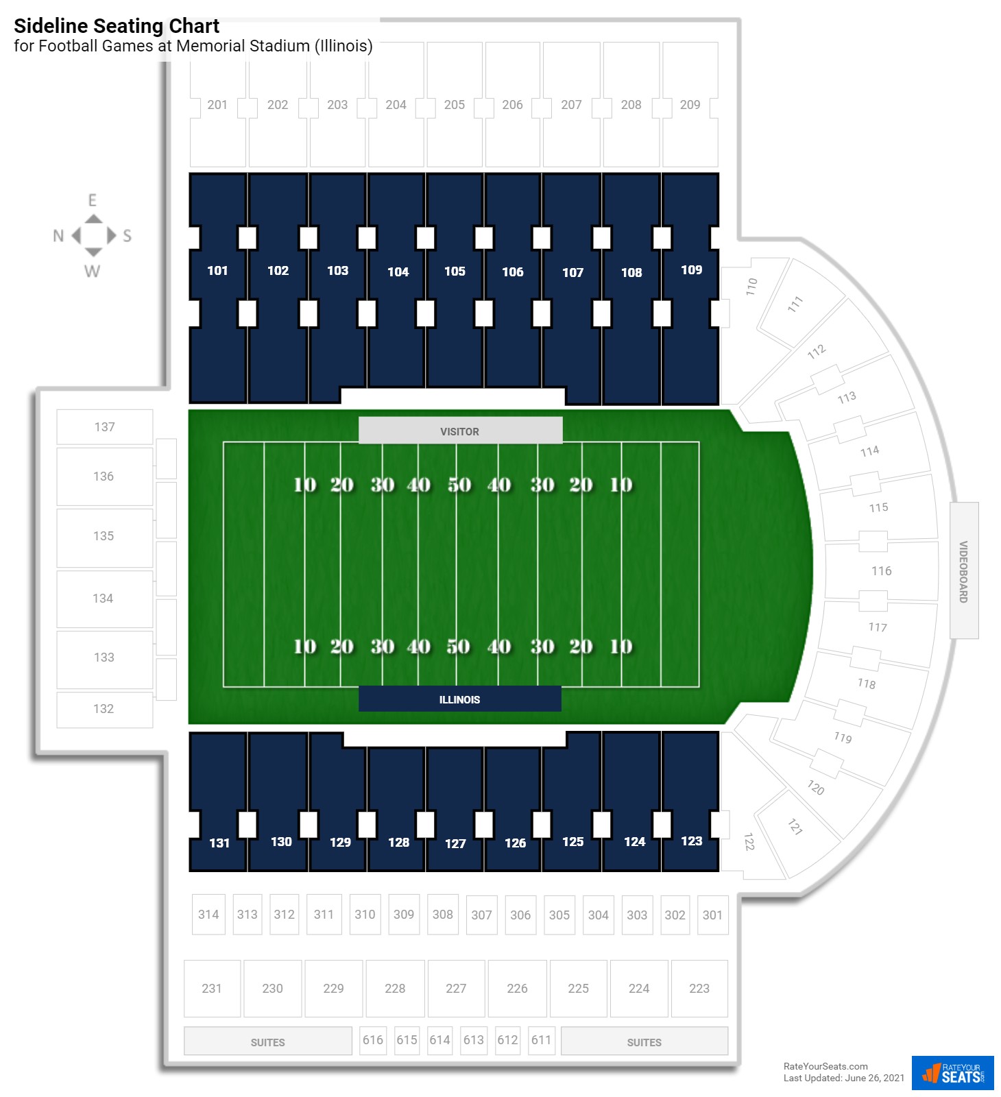Football Sideline Seating Chart at Memorial Stadium (Illinois)