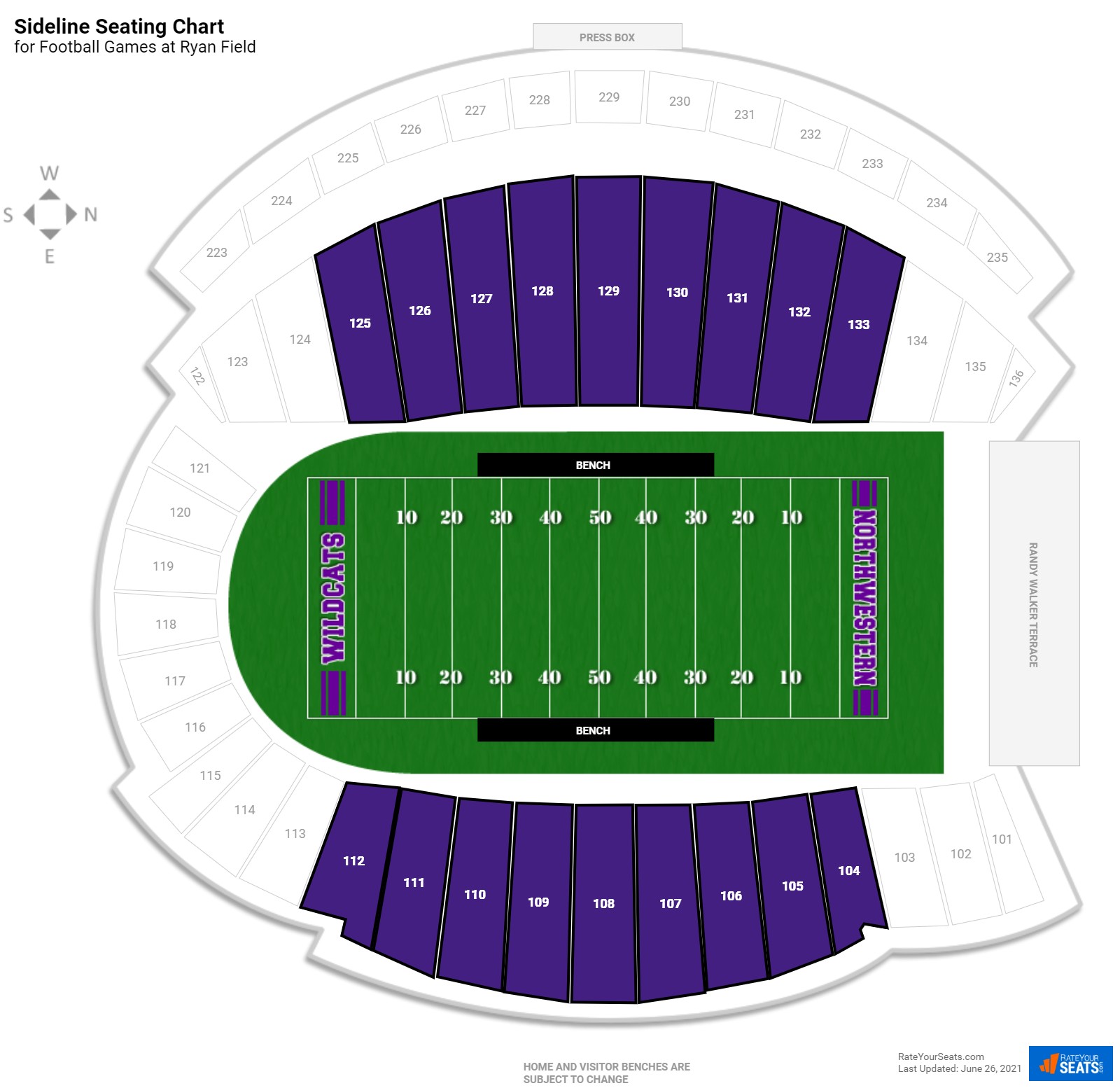 click to enlarge Football Sideline Seating Chart at Ryan Field