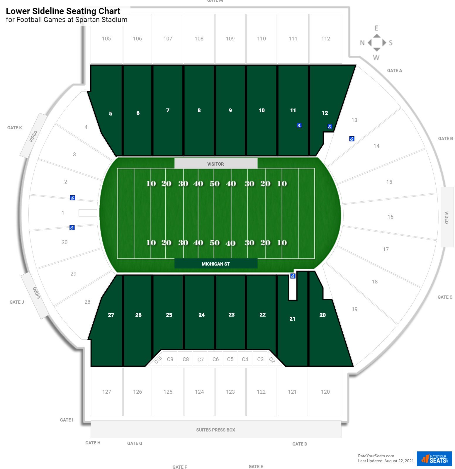 click to enlarge Football Lower Sideline Seating Chart at Spartan Stadium