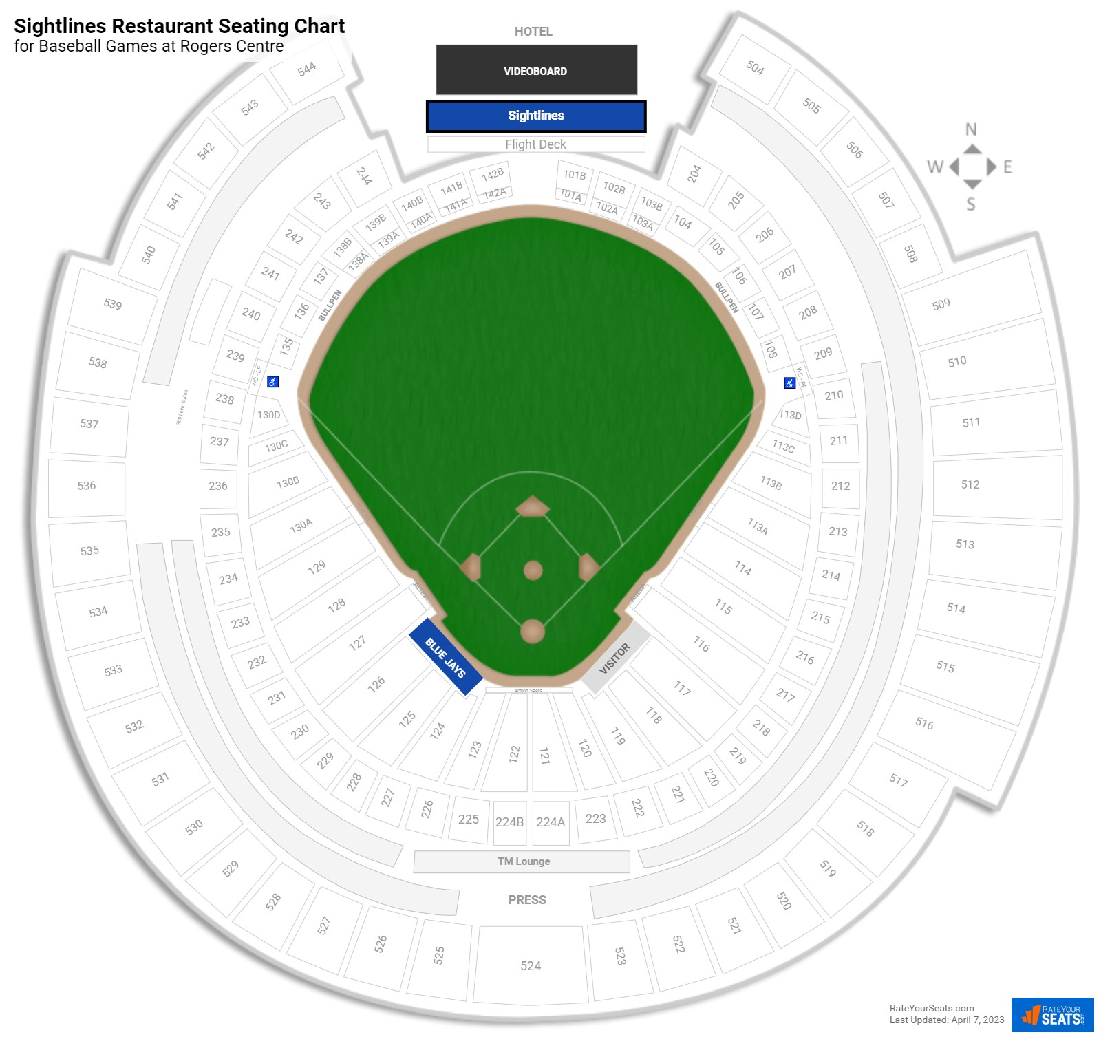 Baseball Sightlines Restaurant Seating Chart at Rogers Centre