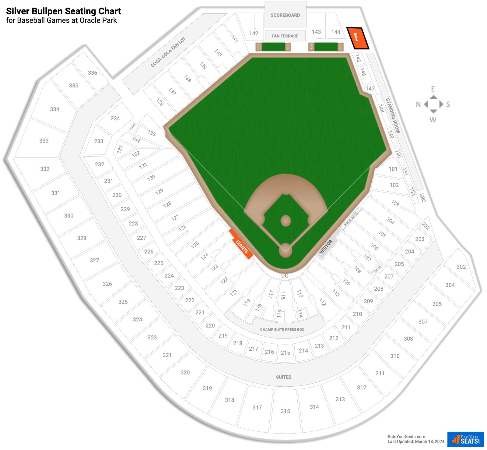 Baseball Silver Bullpen Seating Chart at Oracle Park