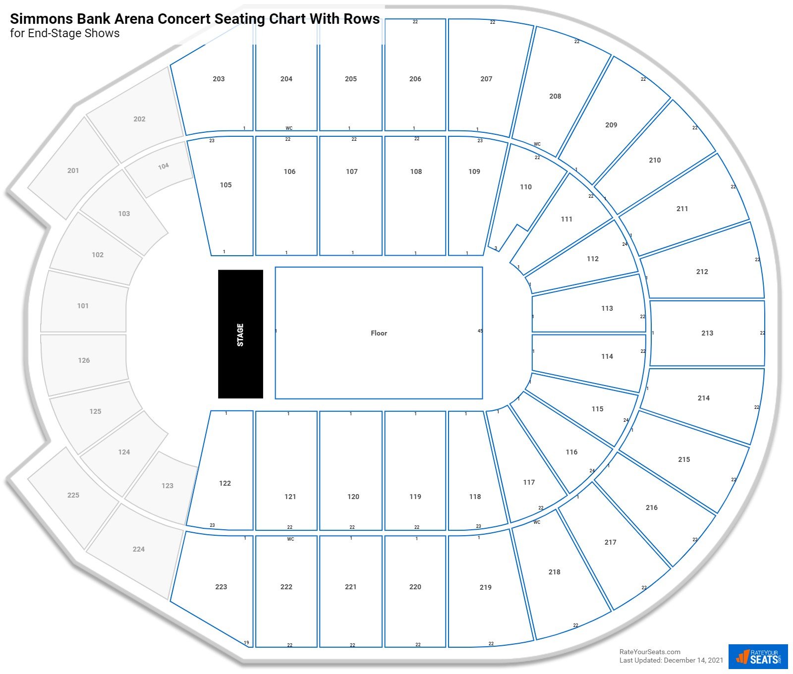 Simmons Bank Arena seating chart with row numbers