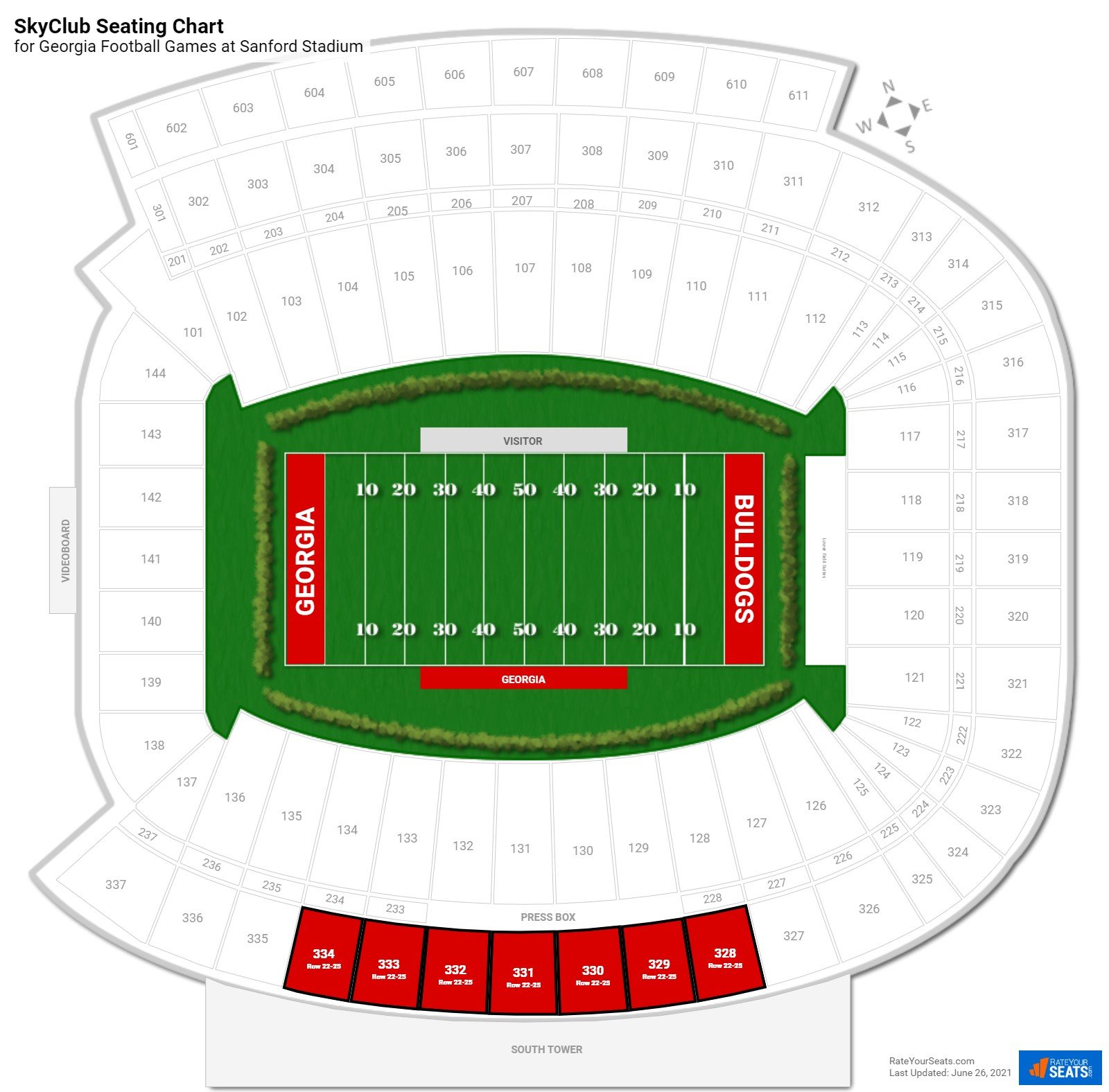 click to enlarge Georgia SkyClub Seating Chart at Sanford Stadium