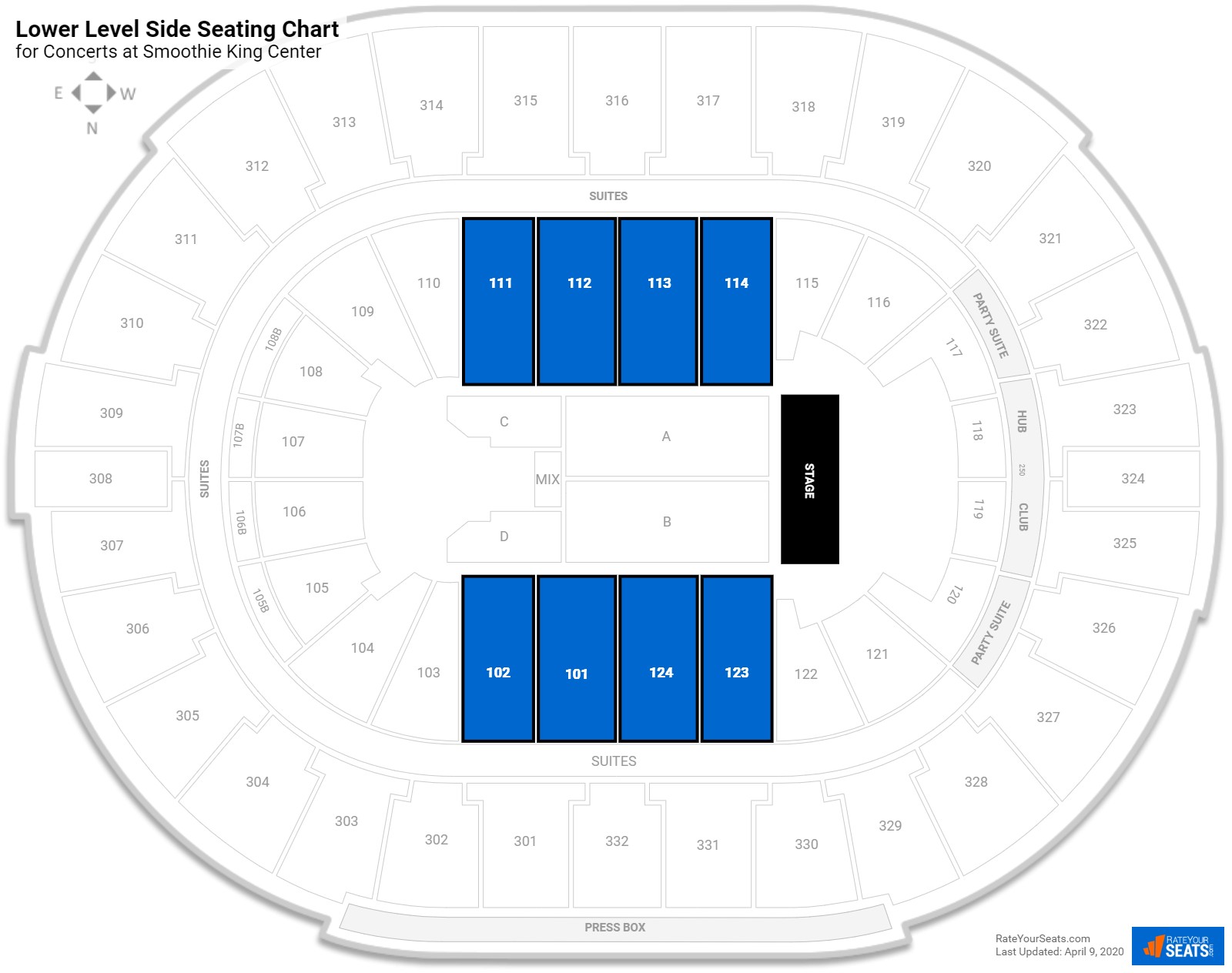 Smoothie King Center Concert Seating Guide Rateyourseats Smoothie King Center Lower Level Side Seating Chart