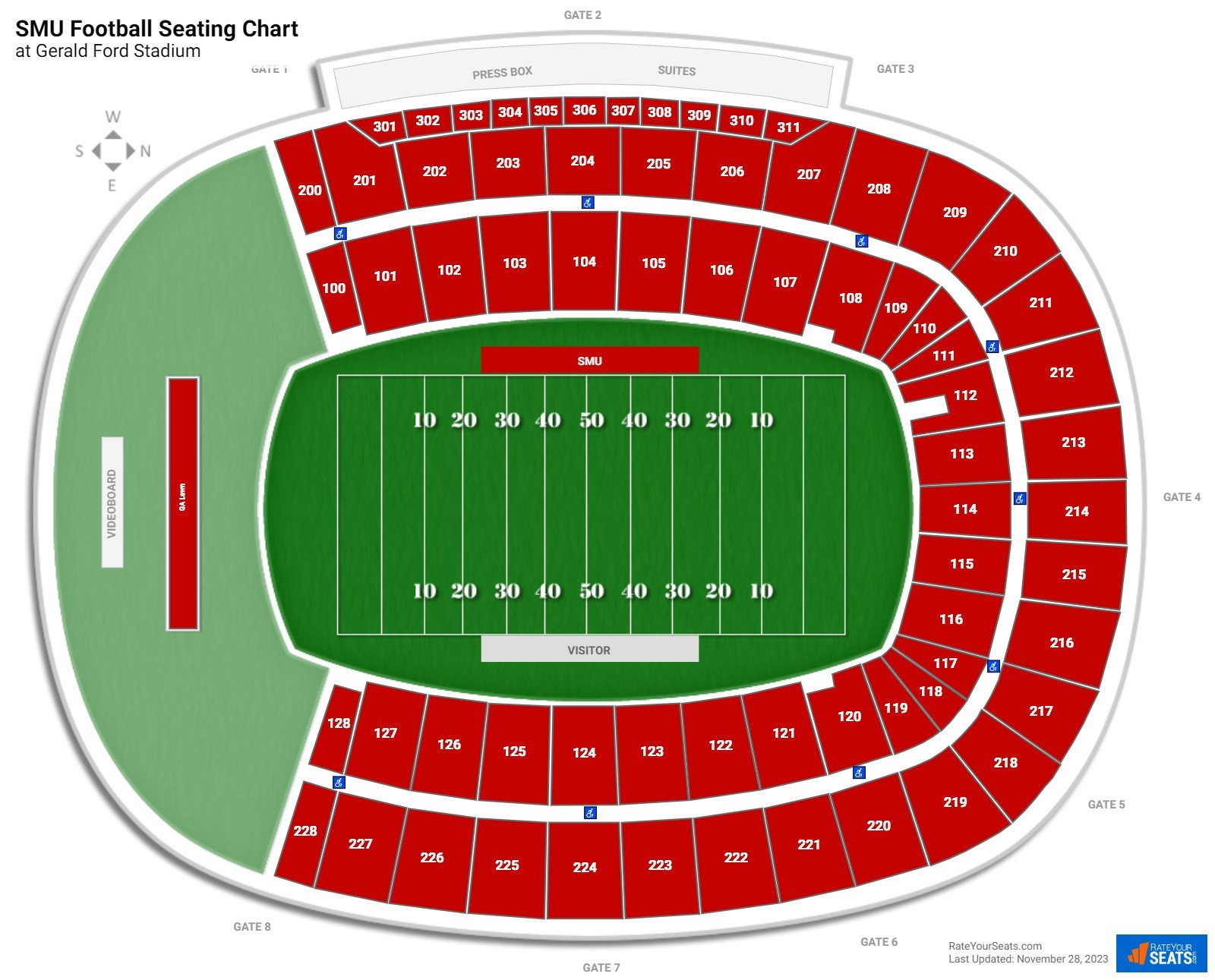 Southern Methodist Mustangs Seating Chart at Gerald Ford Stadium