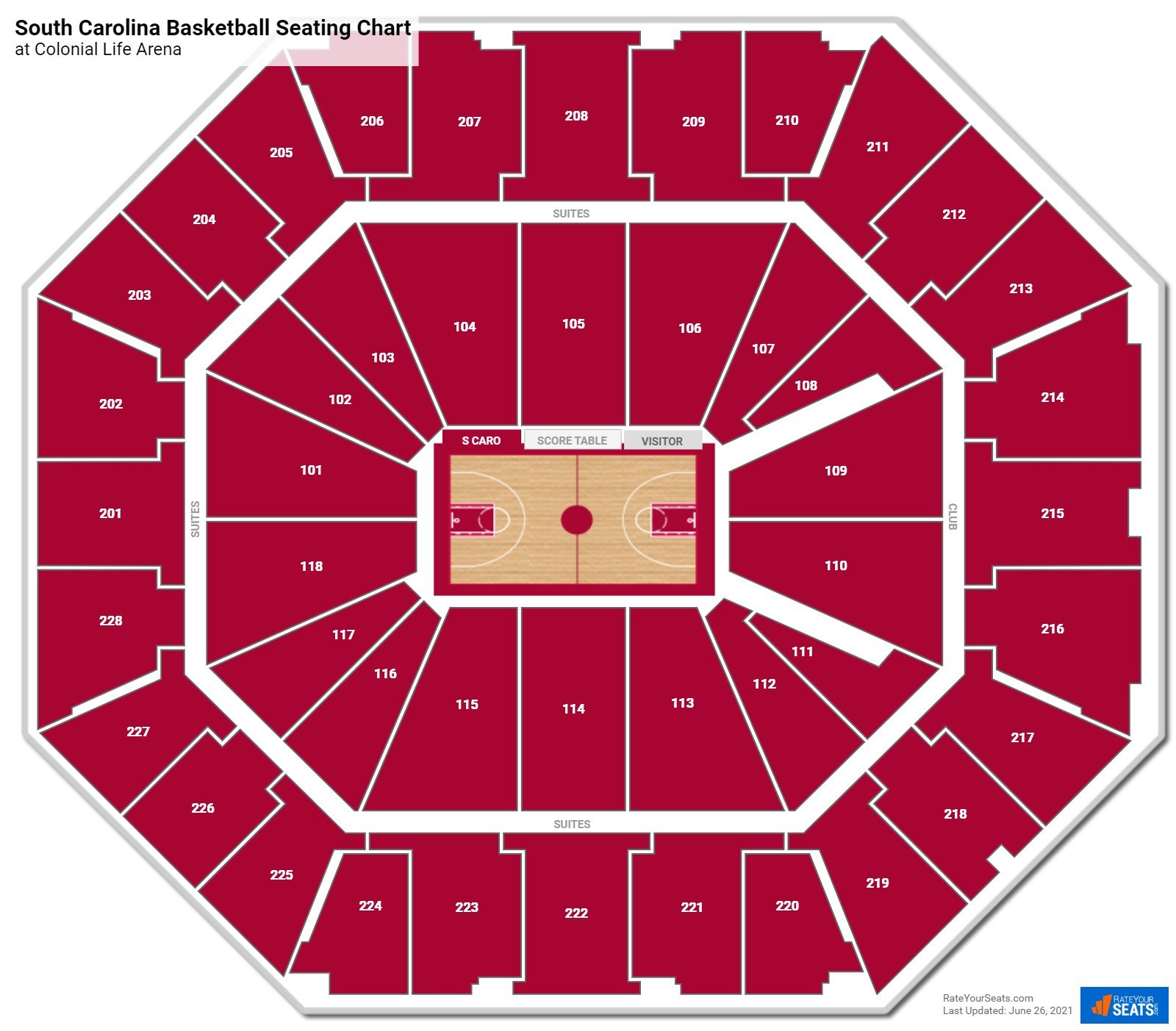 South Carolina Gamecocks Seating Chart at Colonial Life Arena