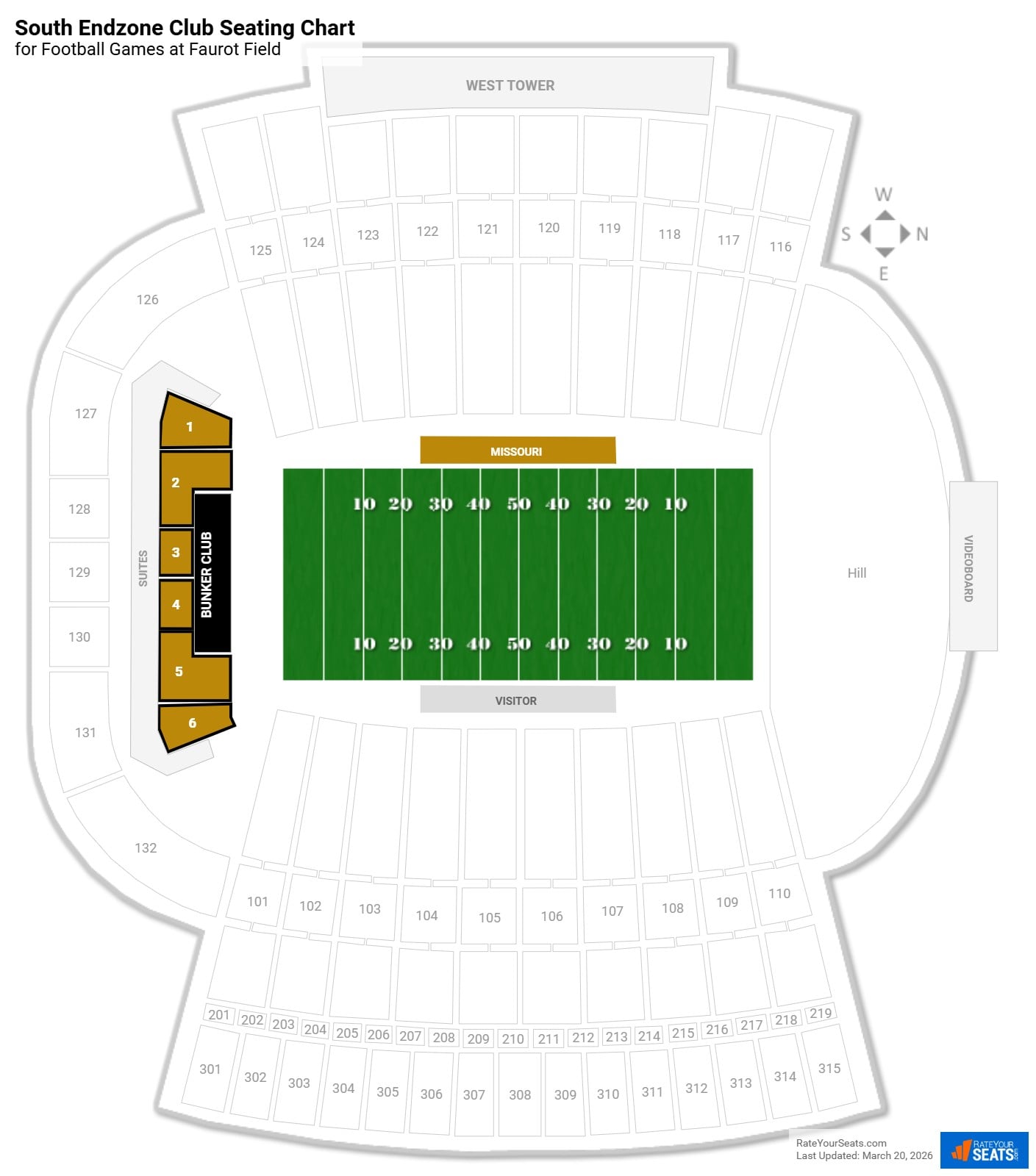 click to enlarge Football South Endzone Club Seating Chart at Faurot Field