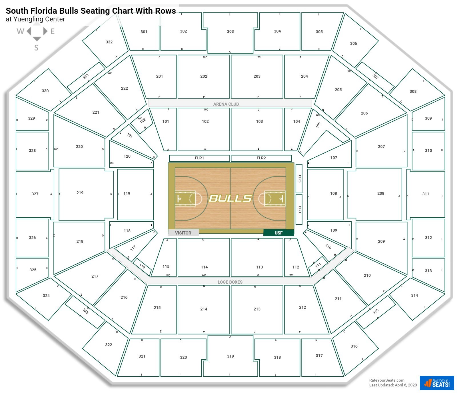 Yuengling Center seating chart with row numbers